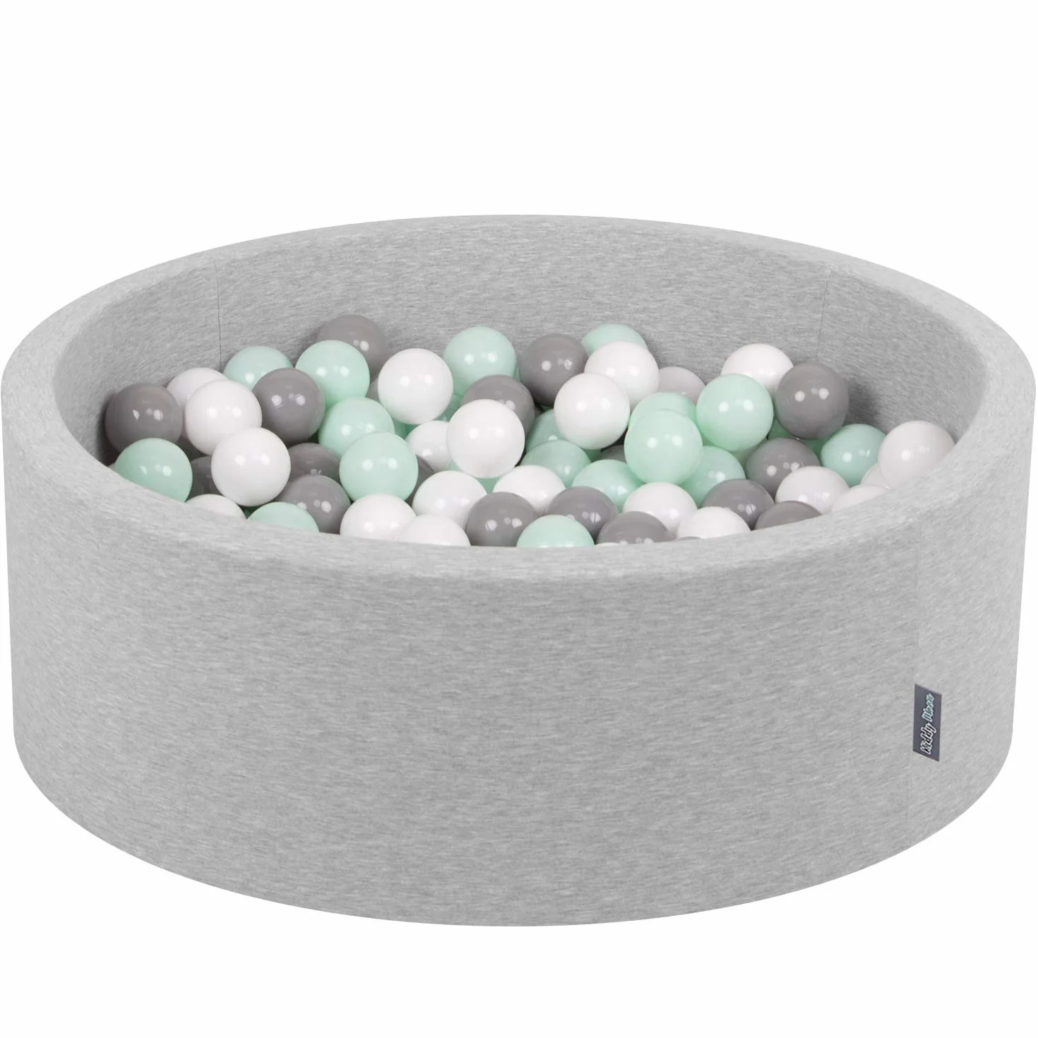 KiddyMoon Suchy Basen 90X30cm/300Piłek ∅ 7Cm, Okrągły Miękki Basen Dla Dzieci Z Kolorowymi Kulkami, Jasnoszary: Biały-Szary-Mięta