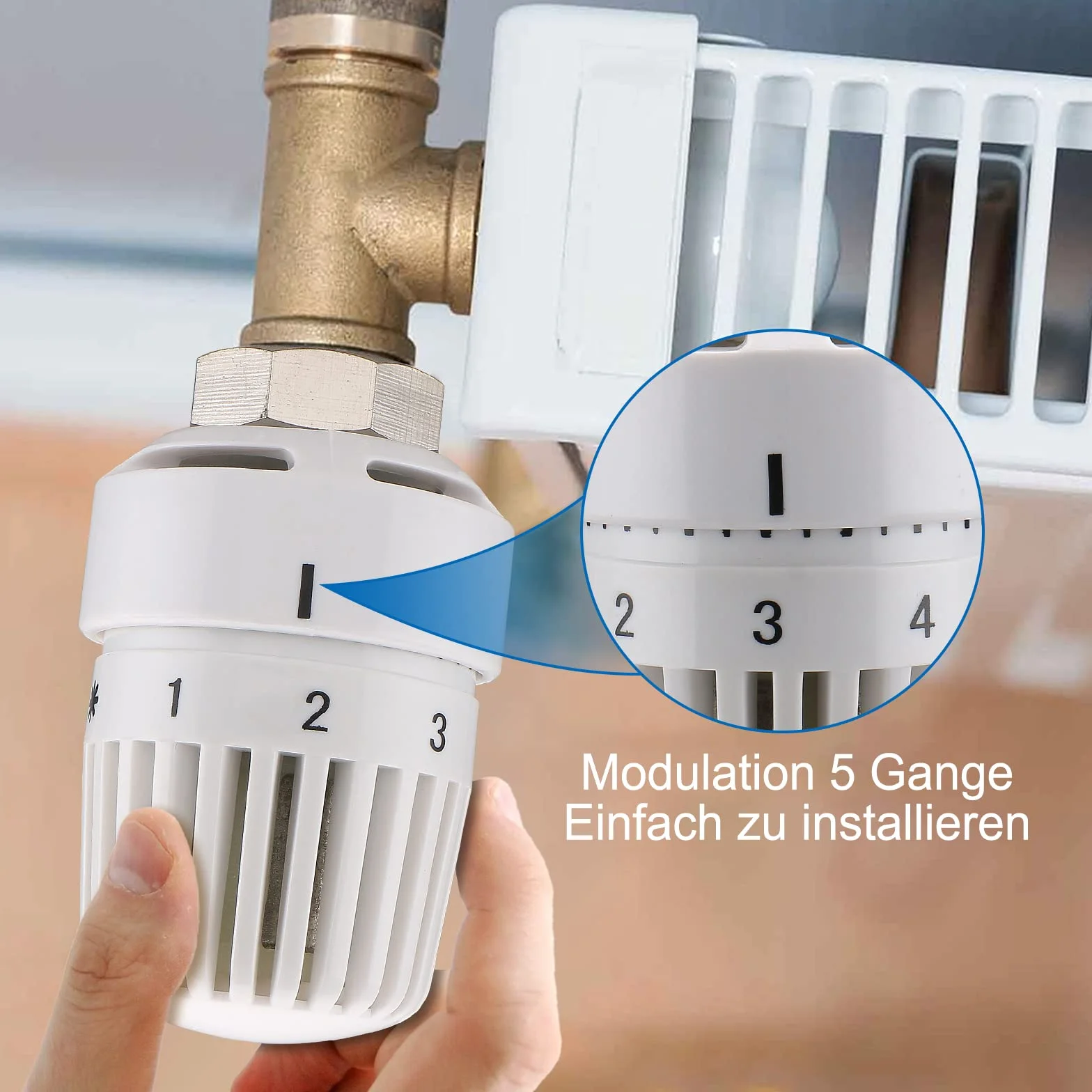 Wengart Głowica grzejnika termostatycznego, M30 x 1,5, głowica sterująca temperaturą, do biura i gospodarstwa domowego, biała (WG4005)