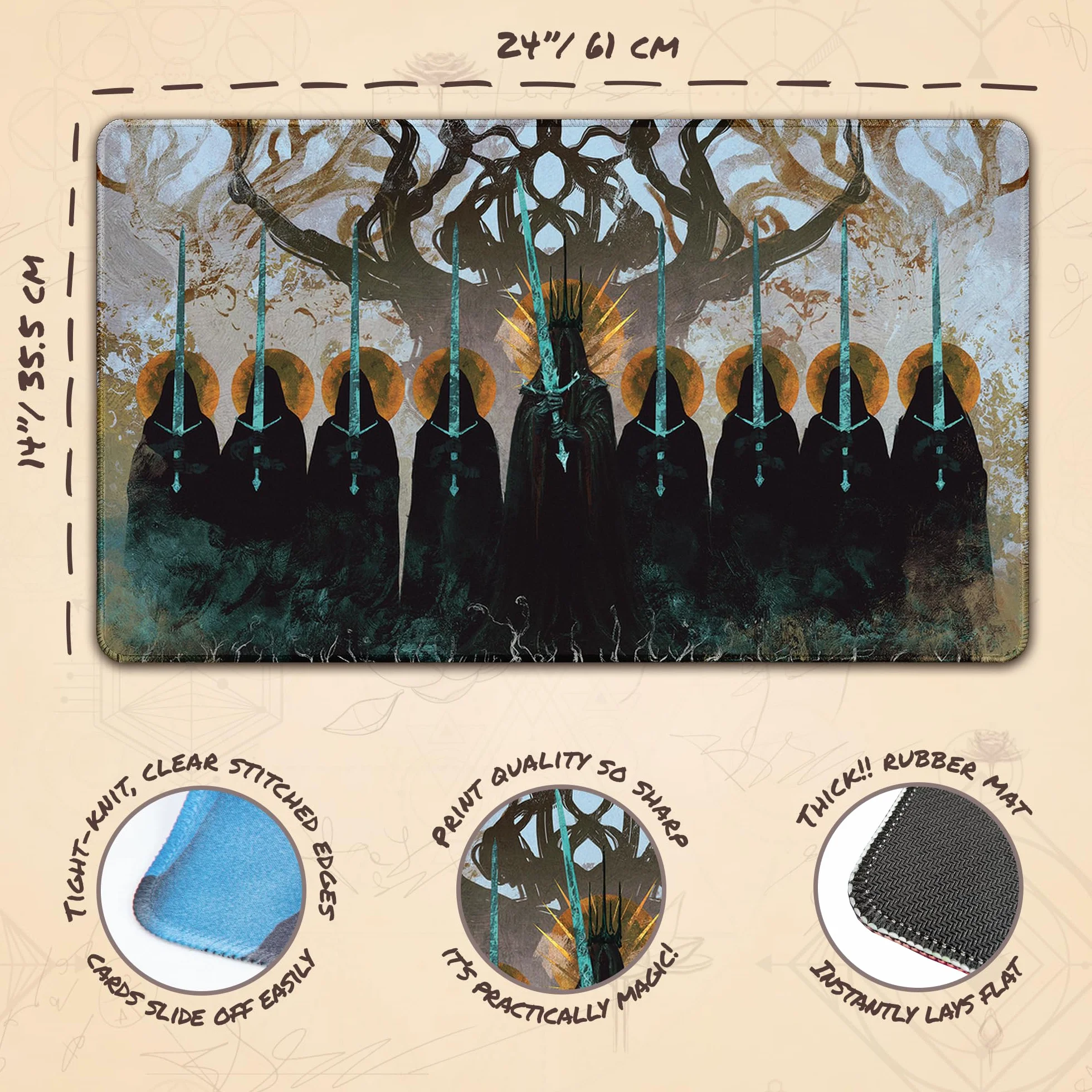 The Nine Black Riders (Stitched) - MTG Playmat by Anato Finnstark, LOTR Lord of the Rings - Compatible with Magic the Gathering Playmat - Play MTG, YuGiOh, TCG - Original Play Mat Art Designs