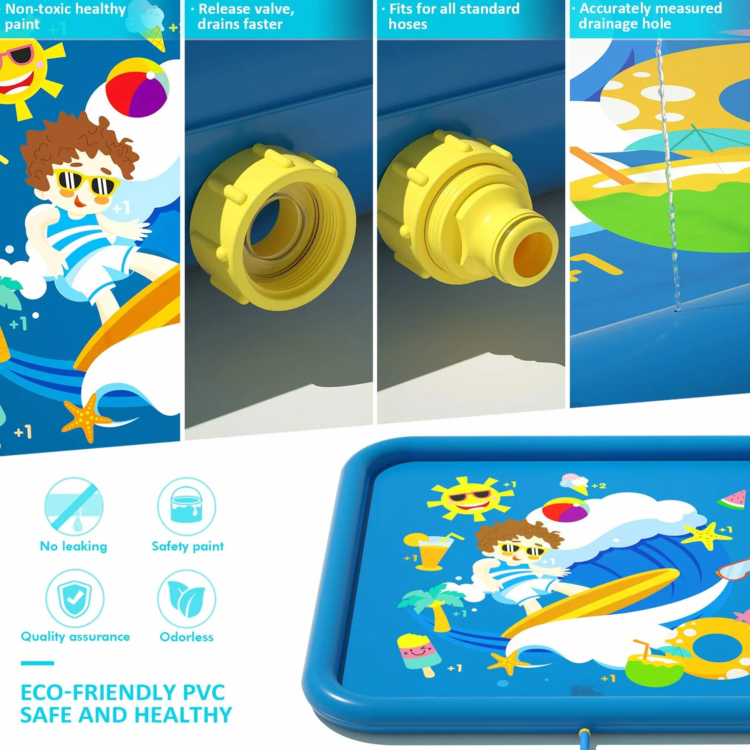 Peradix Splash Pad, 170 cm, mata do zabawy wodna, antypoślizgowa, mata do zabawy, na lato, do ogrodu, na zewnątrz, do ogrodu, na imprezę dla dzieci