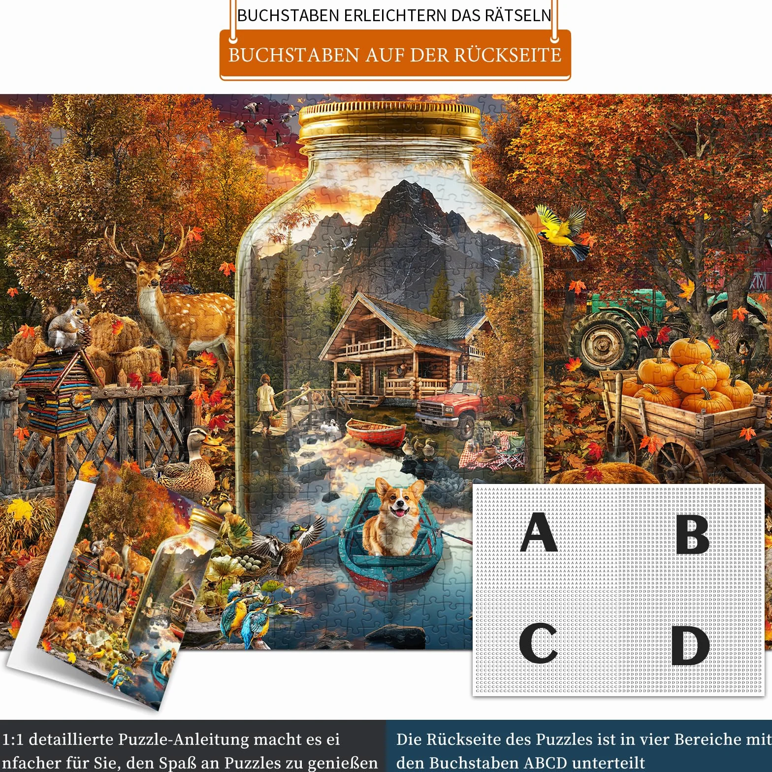 HUADADA Puzzle 1000 elementów dla dorosłych, wysokiej jakości matowy nadruk olejny, przyjazne dla oczu, dla miłośników puzzli, motyw puzzli: jesienny krajobraz w szkle