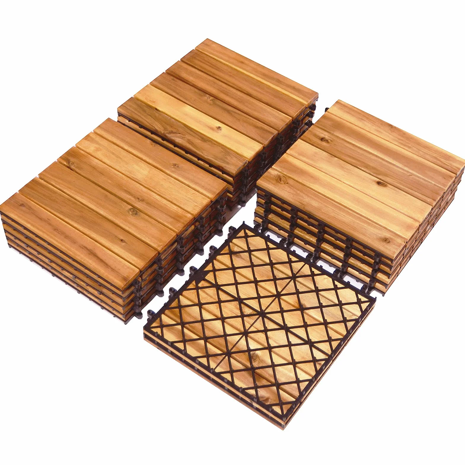 COSTWAY Płytki drewniane, na balkon, 30 x 30 cm, drewno akacjowe, zestaw 27 płytek tarasowych 2,43 m², płytki balkonowe z systemem zatrzaskowym, wykładzina podłogowa na taras, balkon i do ogrodu