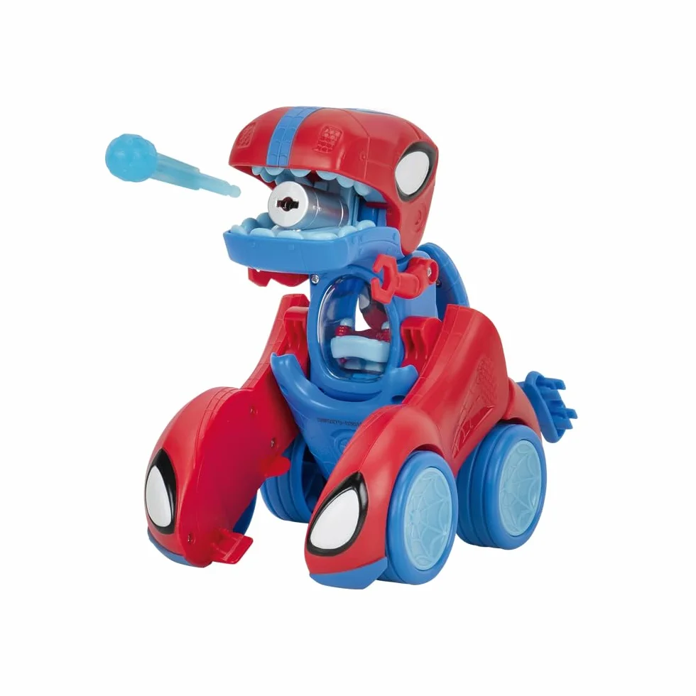 MARVEL Spidey and His Amazing Friends Spidey-Rex Racer - 20 cm pojazd z dźwiękami, które przekształcają się z pojazdu w dinozaura