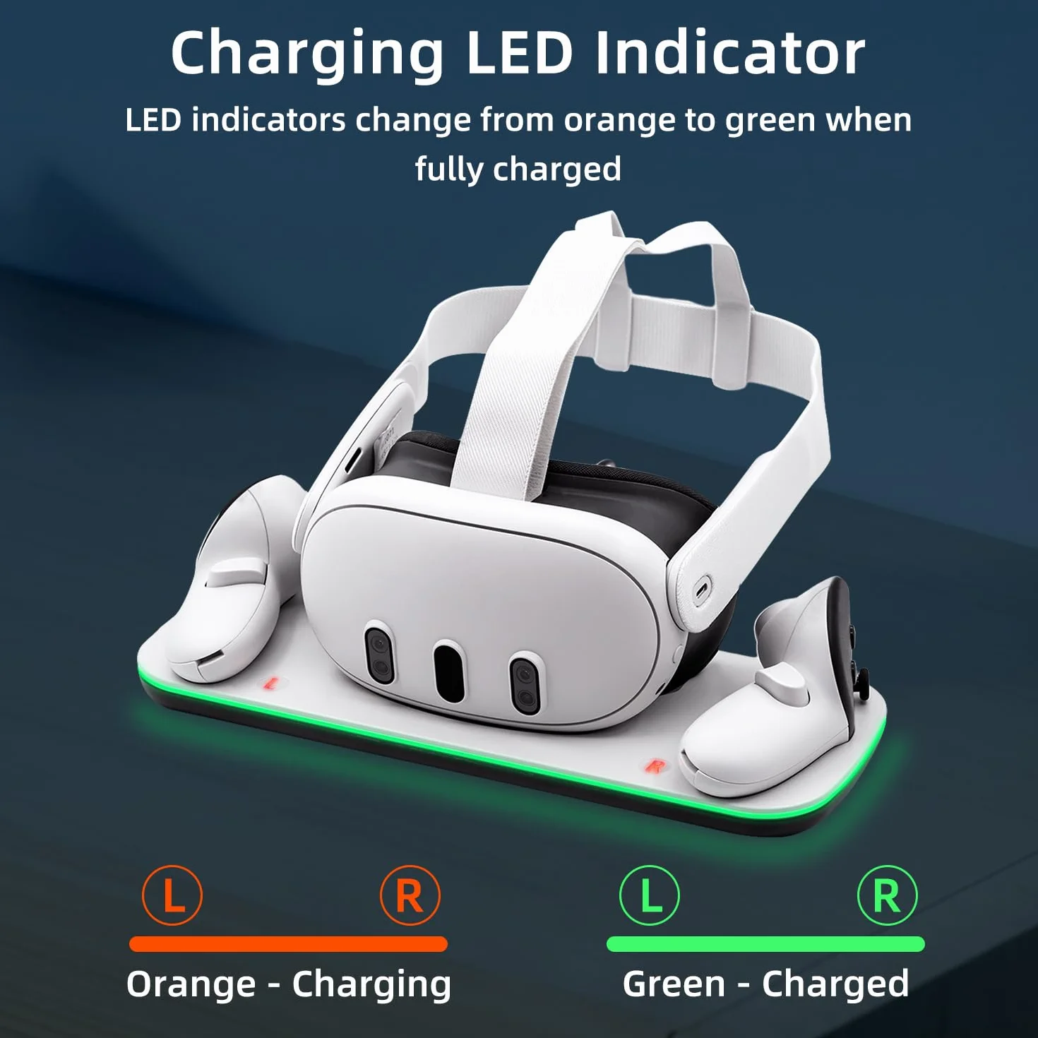 Mcbazel Controller Charging Dock for Q3/3S, VR Charging Station with LED Light for Q3/3S, Charger Display Stand with 2 * 600 mAh Rechargeable Batteries, Type-C Charging Cable - White
