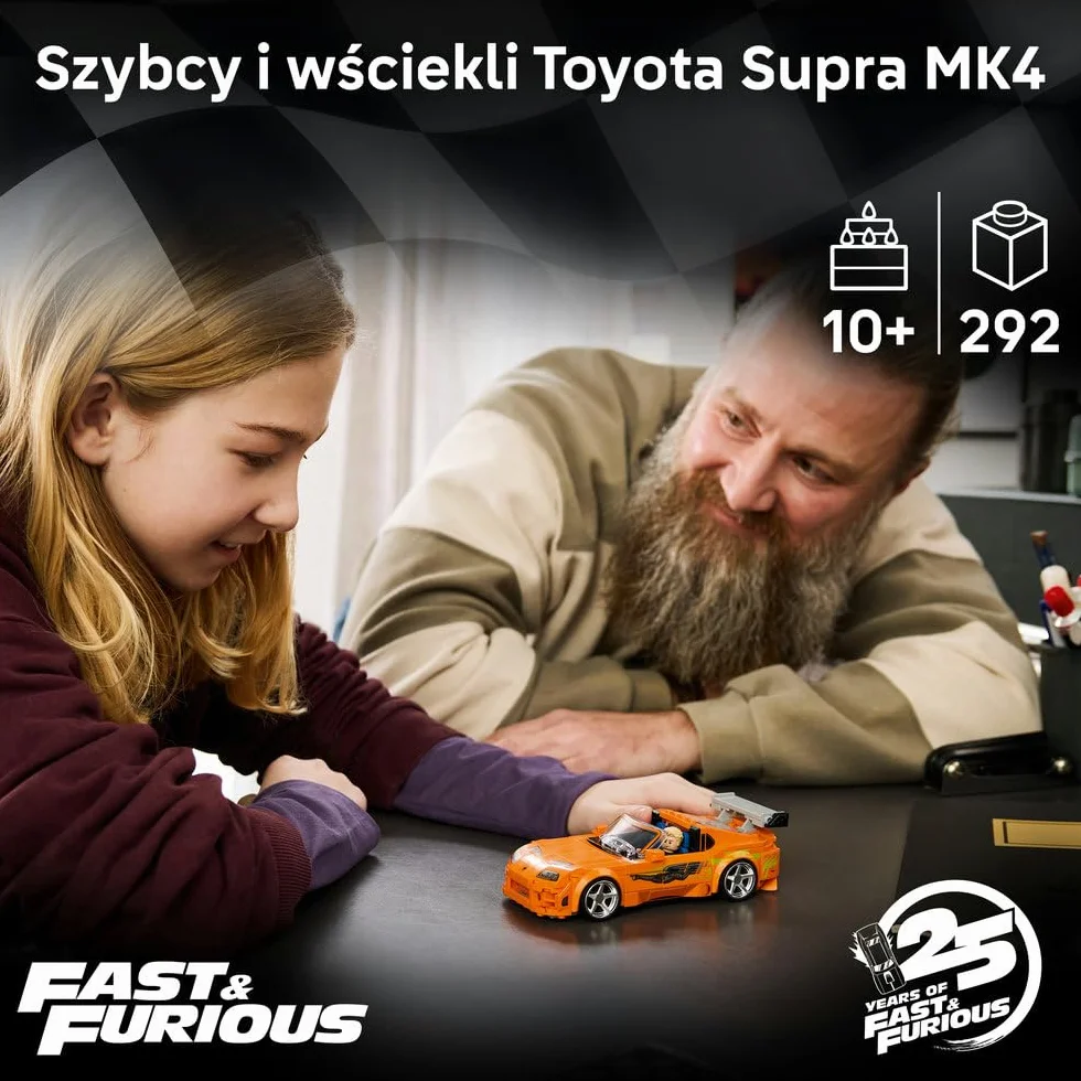 LEGO Speed Champions Szybcy i wściekli Toyota Supra MK4, zabawka konstrukcyjna dla chłopca lub dziewczynki, zestaw z zabawkowym samochodem sportowym, pomysł na prezent dla 10-latka 77260
