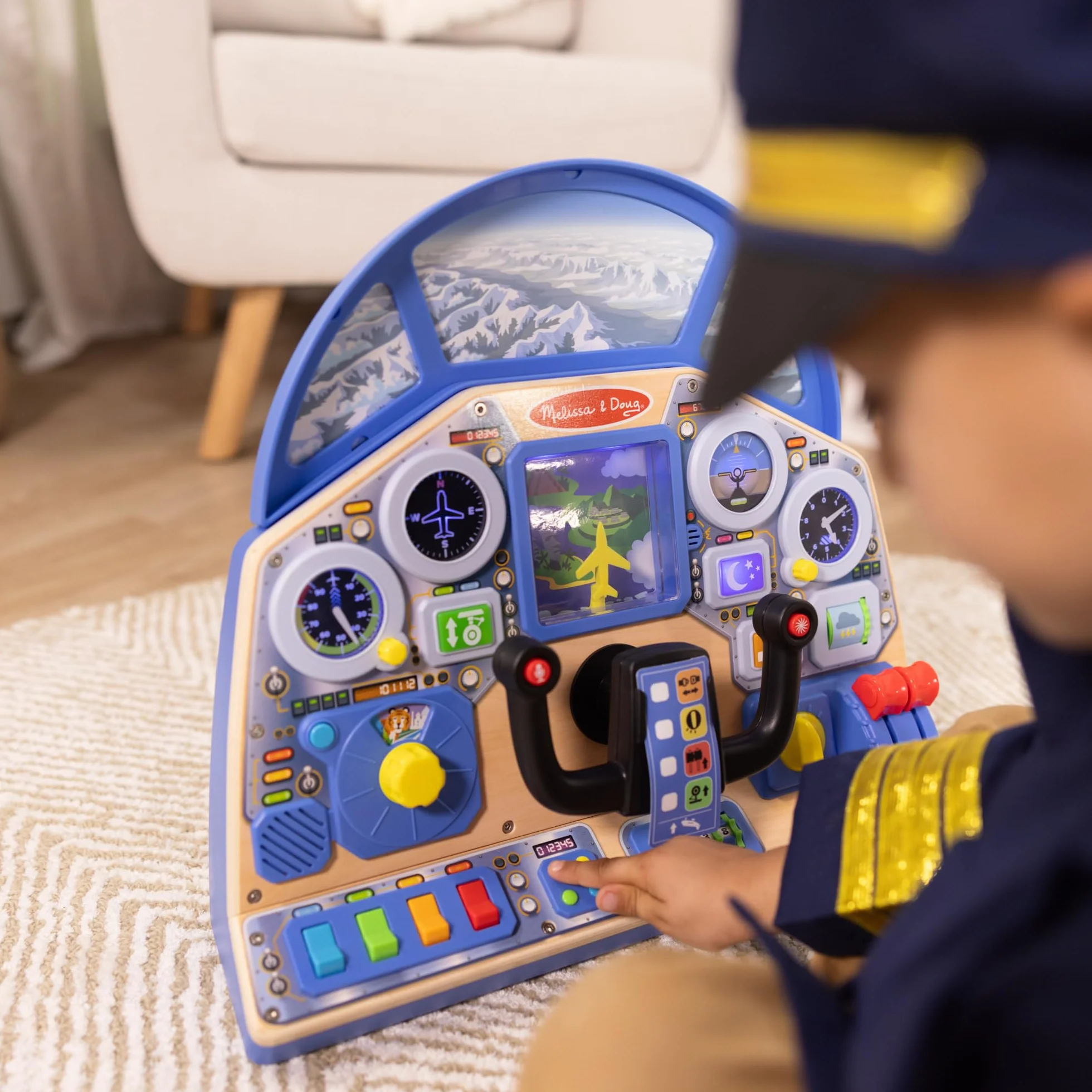 Melissa & Doug, Zabawkowa drewniana, interaktywna deska przyrządów samolotu odrzutowego dla chłopców i dziewczynek w wieku powyżej 3. roku życia