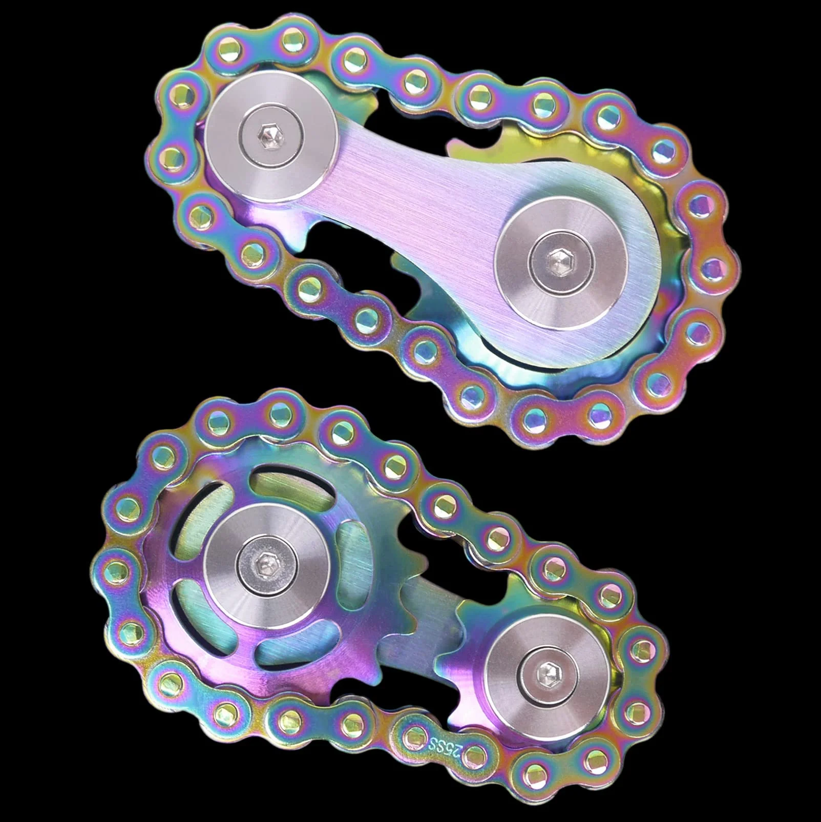 Fidget Spinner Metal Stal nierdzewna 2 Gears Linkage Bike Chain Design Trwała mechanika z gładkimi łożyskami