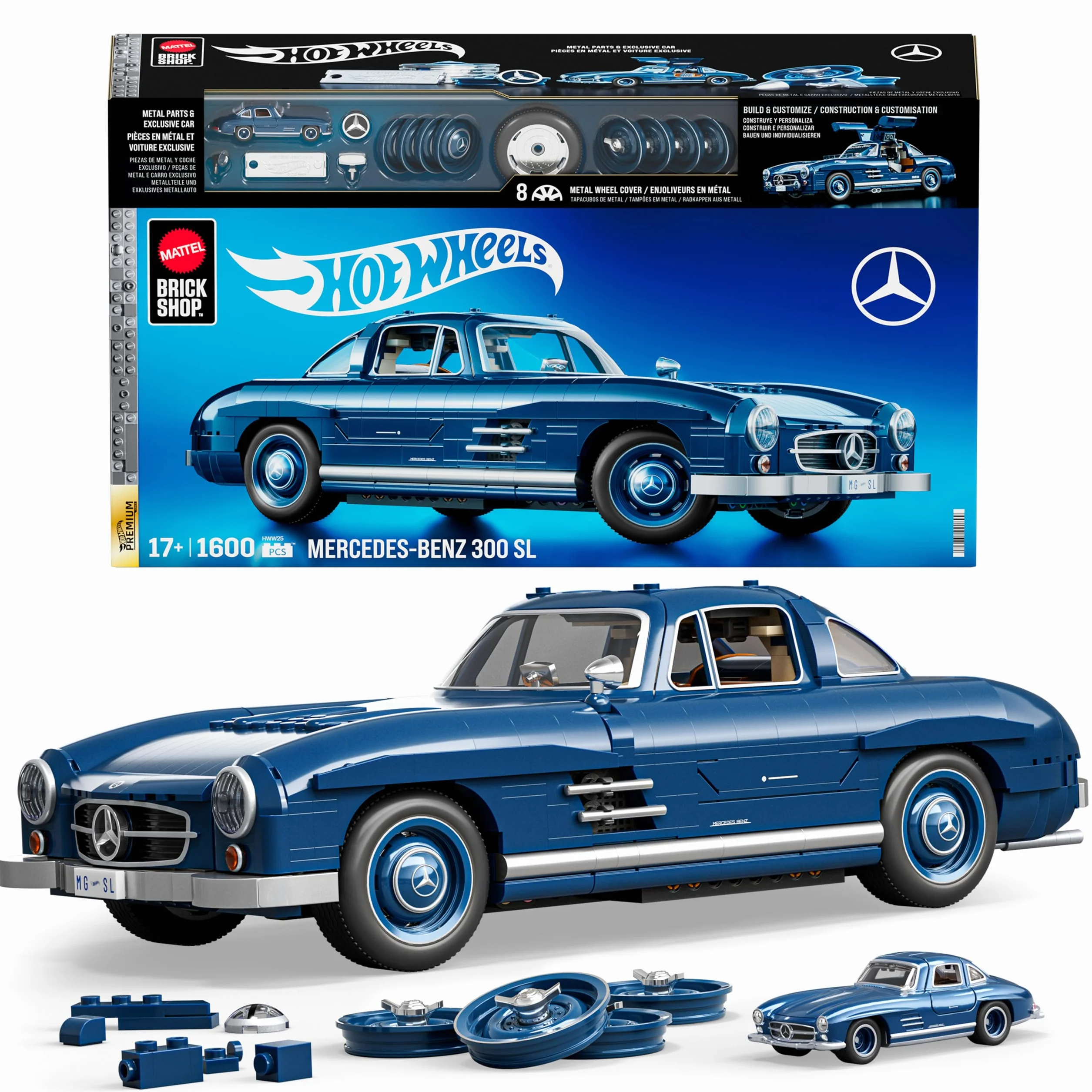 Hot Wheels Mercedes-Benz 300 SL Samochód Kolekcjonerski do Zbudowania z Klocków 1:12 1600 Elementów Zestaw Prezentowy HWW25
