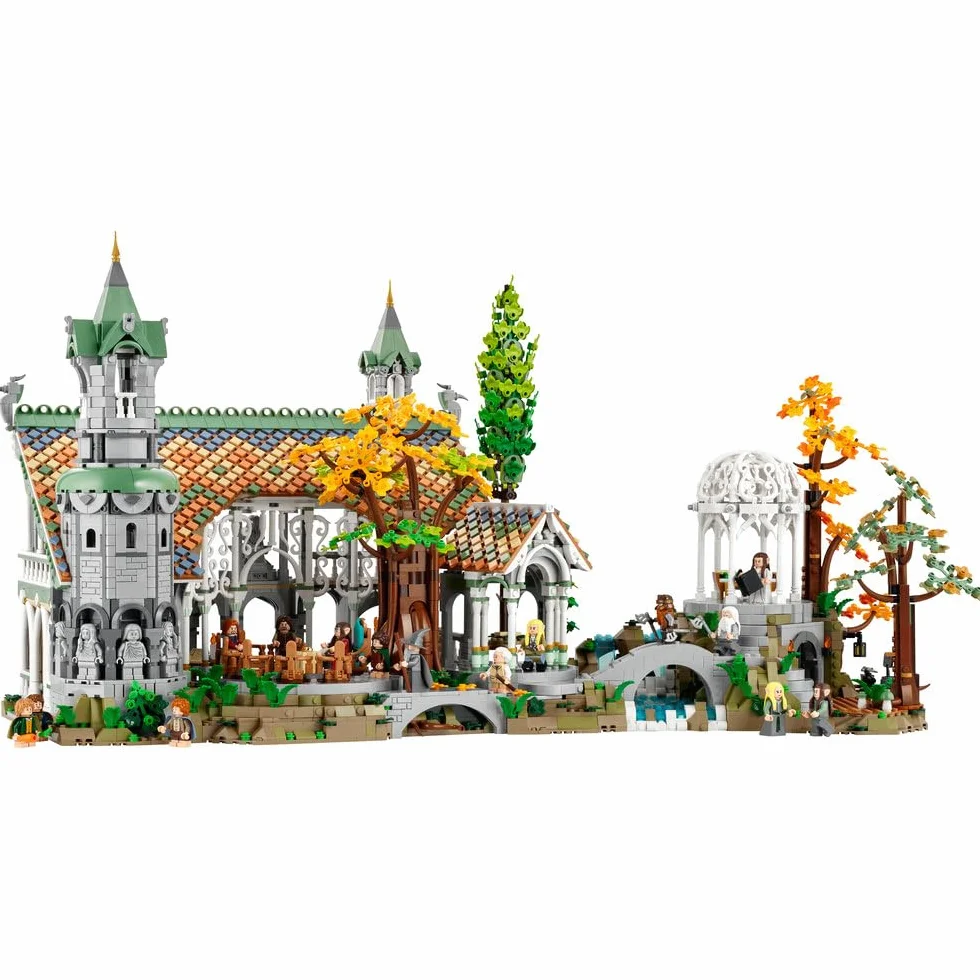 LEGO 10316 Icons WŁADCA PIERŚCIENI: RIVENDELL, duży zestaw klocków konstrukcyjnych dla dorosłych z 15 minifigurkami, w tym Frodo, Sam i Bilbo Baggins, replika Rivendell, pomysł na prezent