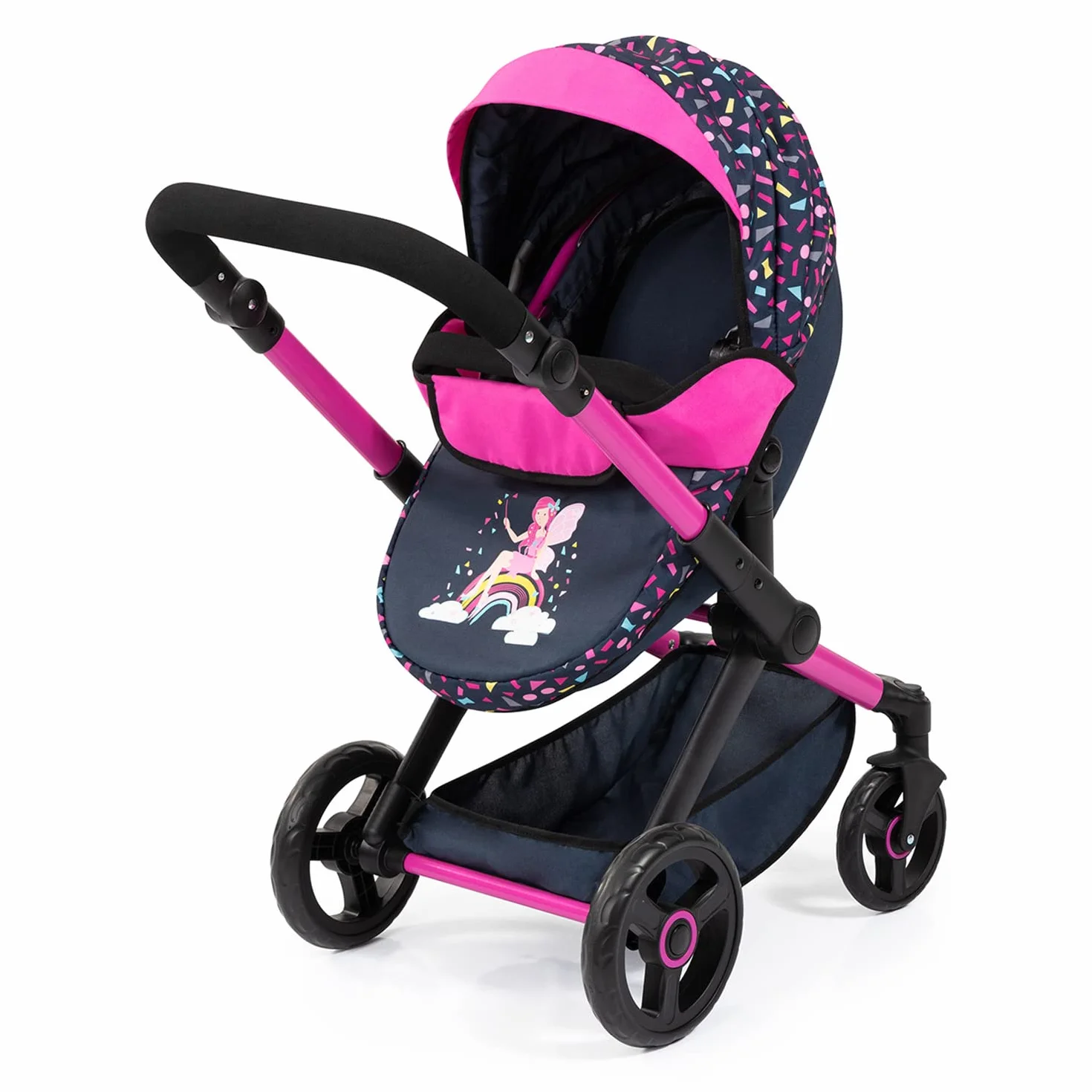Bayer Design 17080AA Wózek dla lalek combi Xeo z torbą, regulacją wysokości, kolorowy, wróżka, Black, Pink, Fairy