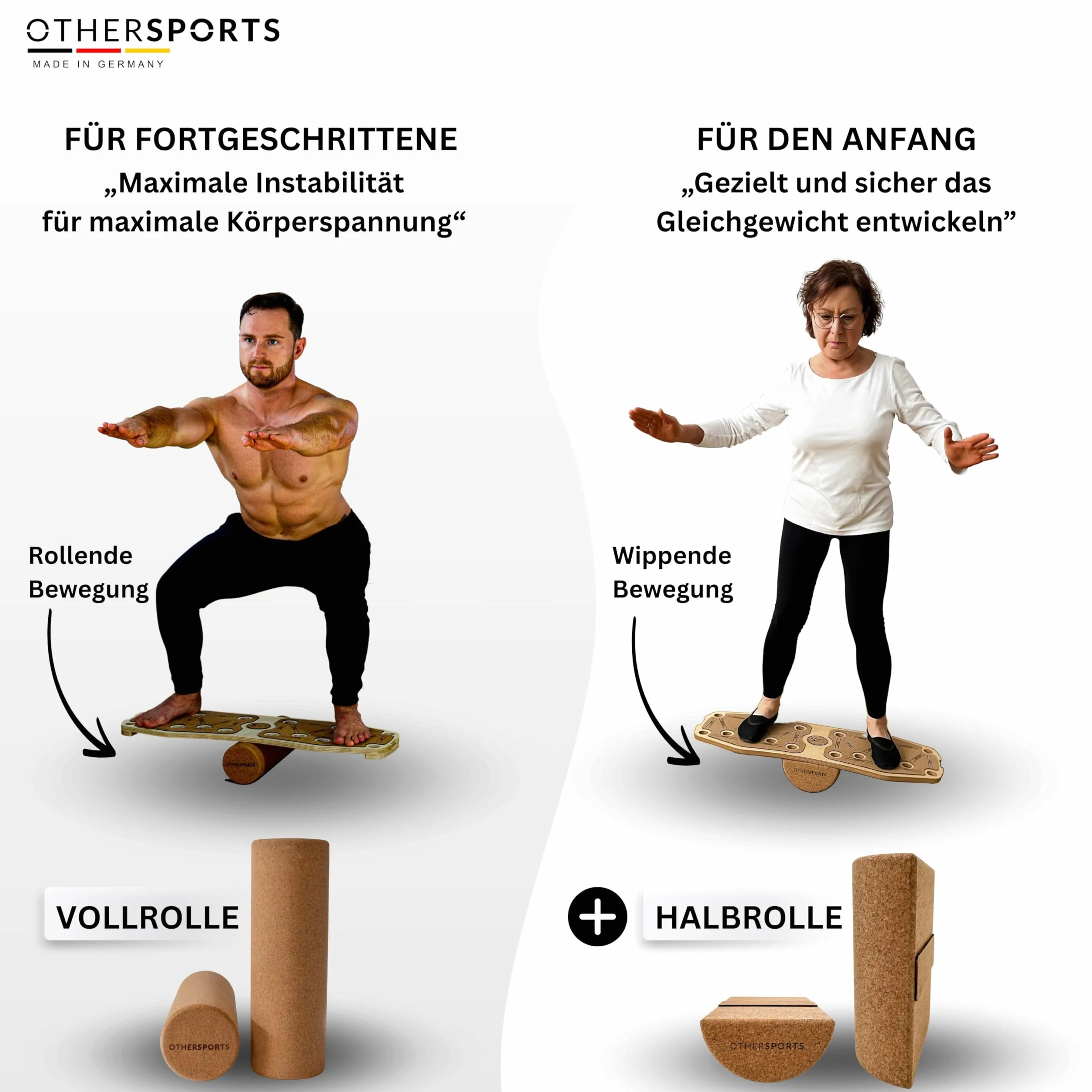 Sportboard korkowy przyrząd treningowy do treningu równowagi całego ciała, do równowagi i budowy mięśni (bez akcesoriów – Grip Braun)