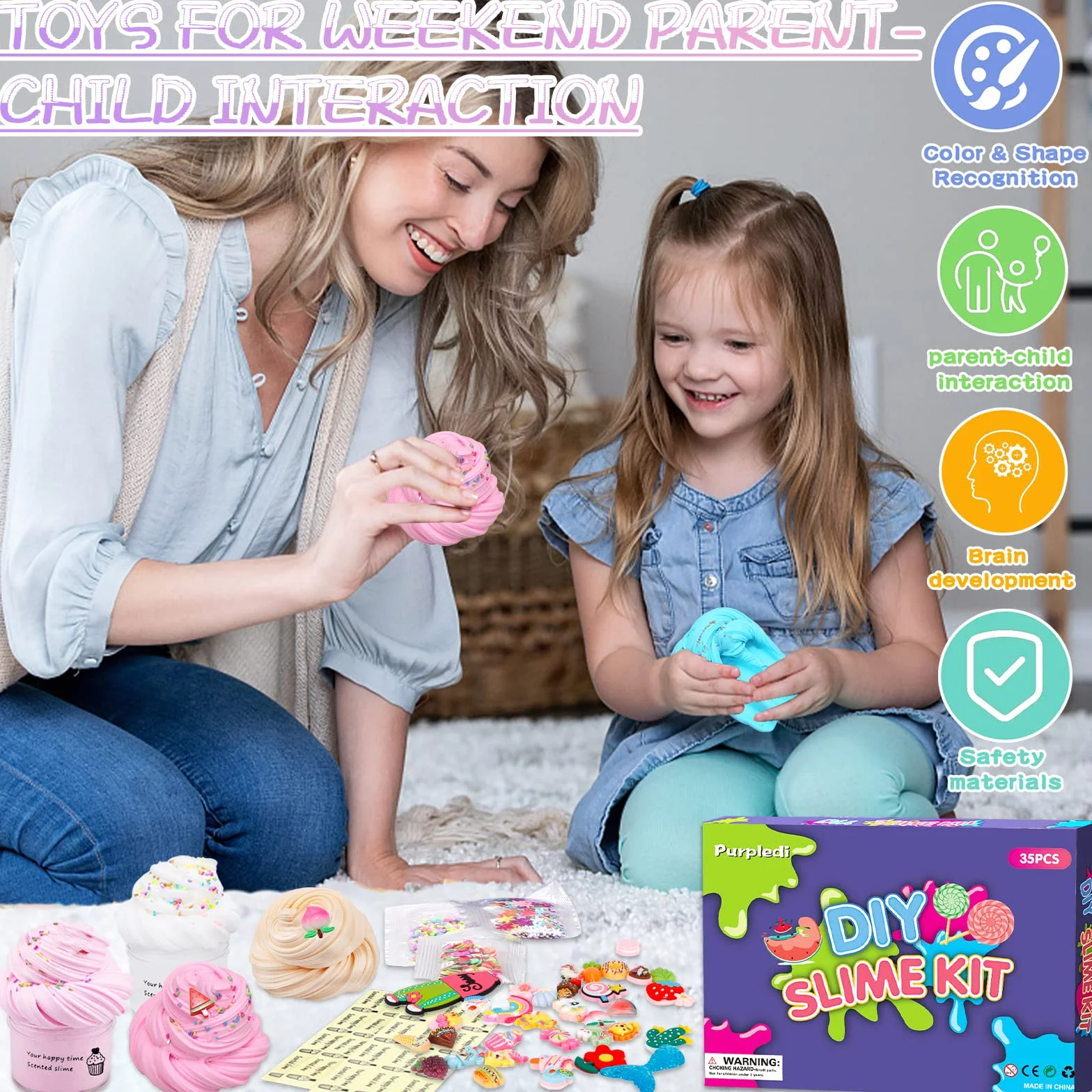Purpledi Fluffy Slime zestaw 35 sztuk, super miękkie masło DIY, zabawka dla dzieci, prezent dla dzieci, na imprezę, dla dziewcząt i chłopców, miękki i rozciągliwy
