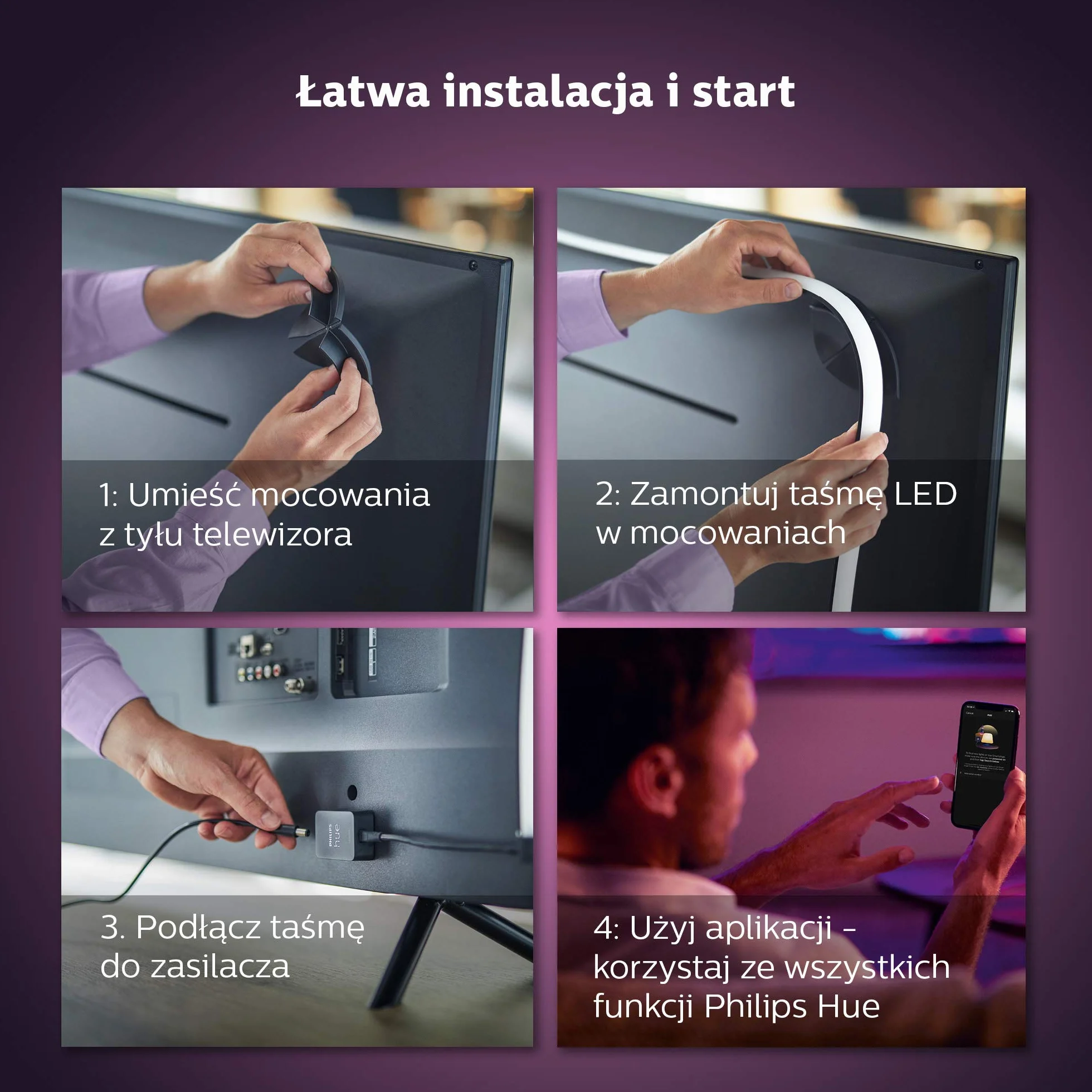 Philips Hue Play Taśma LED, 65 cali, Pasek LED Gradient 16mln Kolorów, Taśma ledowa Smart LED do Podświetlenia TV i Gamingu