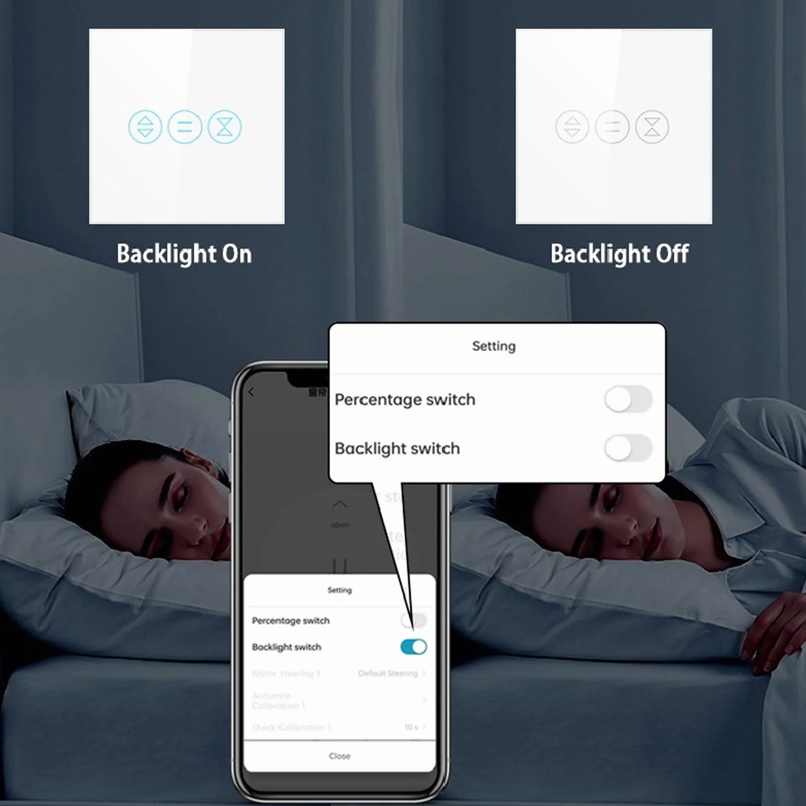 Biały | przełącznik rolety Wi-Fi, 86 mm x 86 mm, inteligentny przełącznik żaluzji LED, programator czasowy i sterowanie głosowe, kompatybilny z Siri, Alexa, Google Home