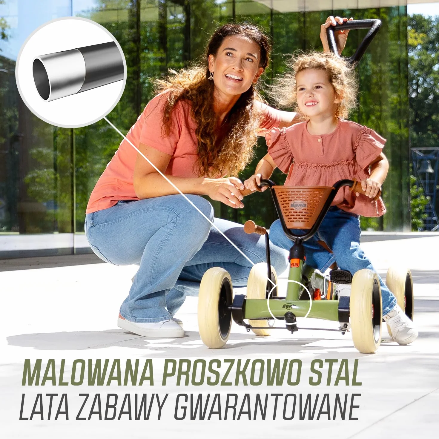 BERG Pedał Gokart Buzzy Retro 2 w 1 z drążkiem przesuwnym, pojazd dziecięcy, bezpieczeństwo i stabilność, zabawka dla dzieci w wieku 2-5 lat