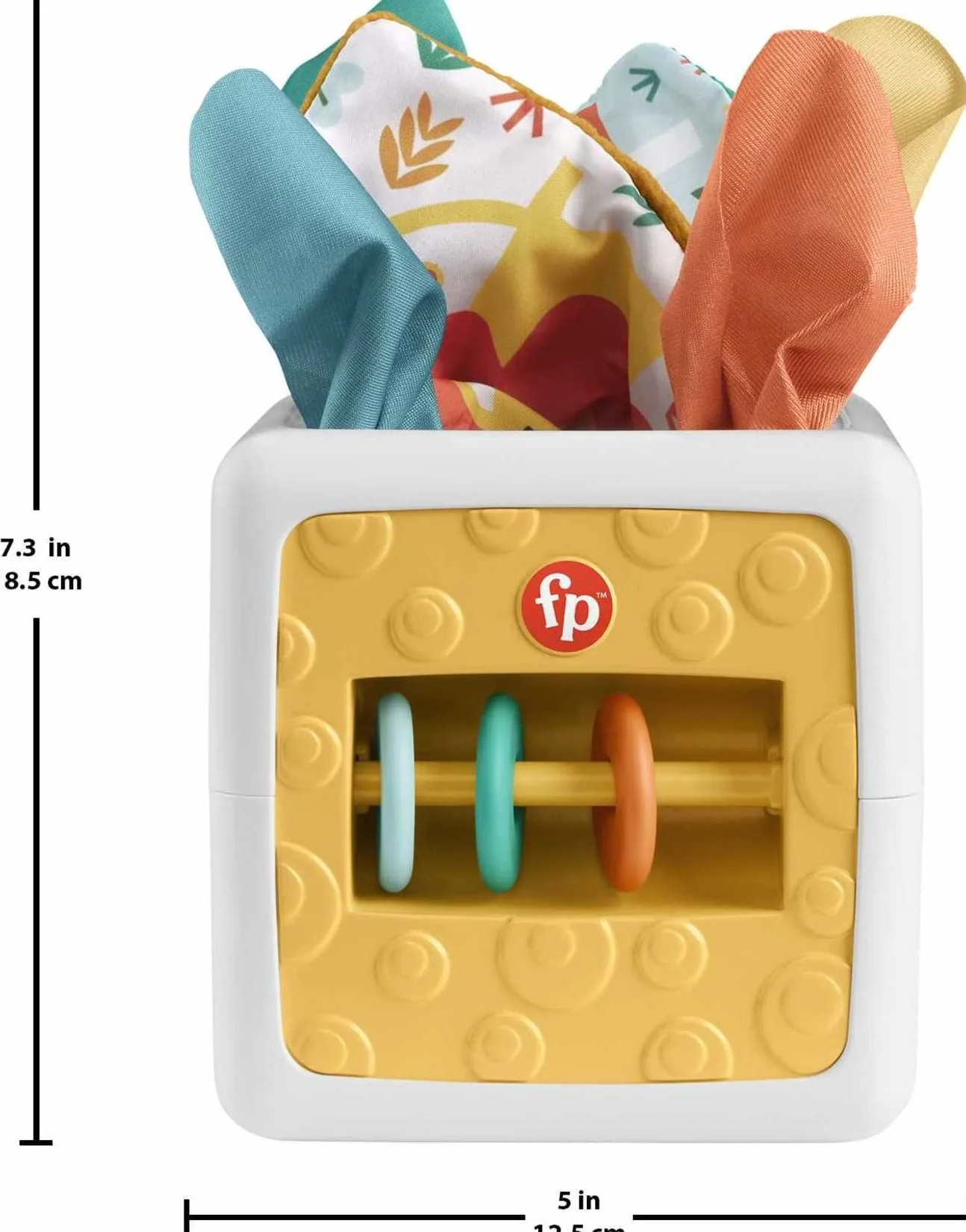 Fisher-Price Kostka sensoryczna Pudełko chusteczek zabawka dla niemowląt, zabawa na brzuszku, szeleszczące zabawki, HML64