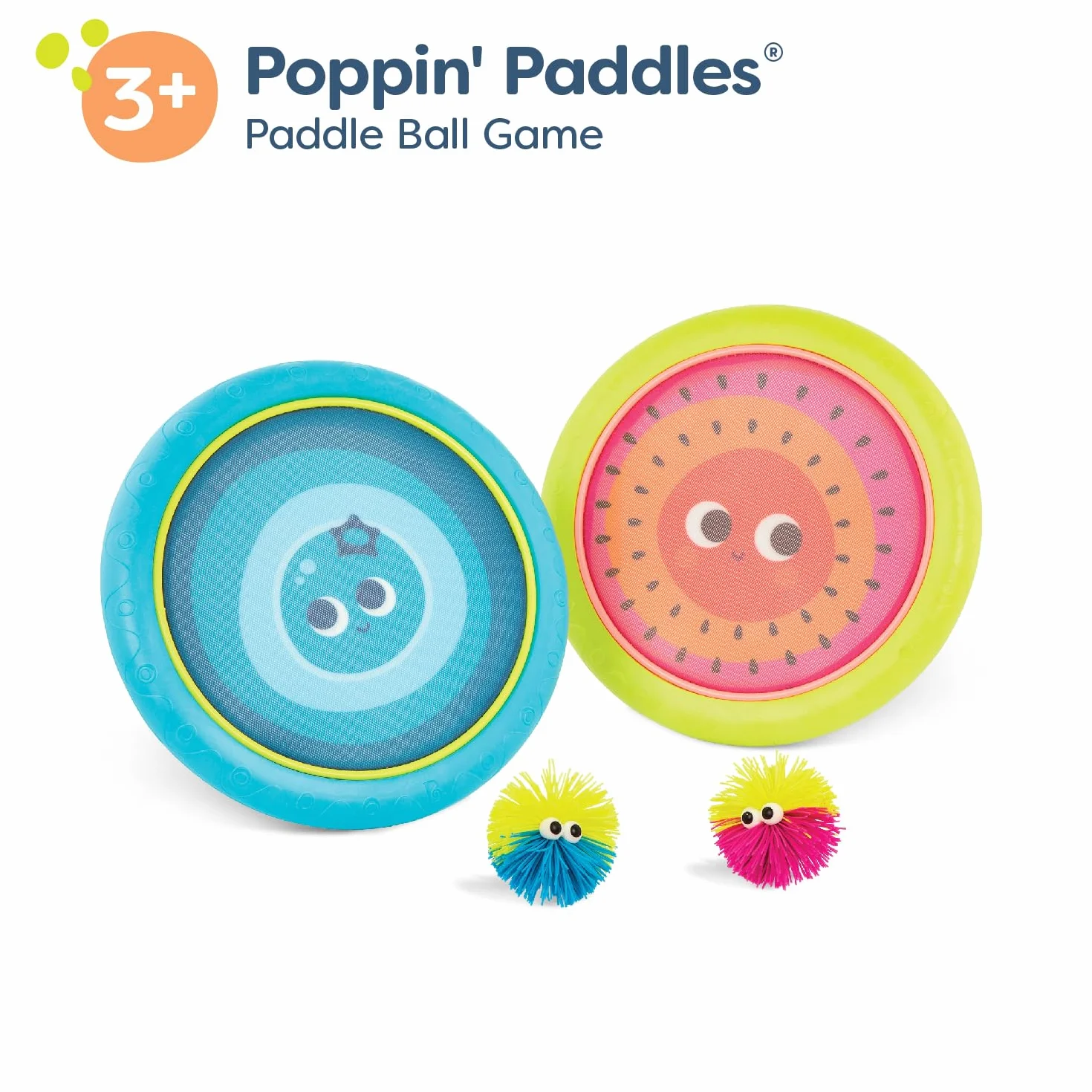 B. toys B.- Paddle Ball Game - zestaw do trampoliny ręcznej - Poppin' Paddles, 2 odbijające się krążki i 2 piłki, Catch & Toss gry sportowe dla dzieci - 3 lata +, Small, BX1916Z