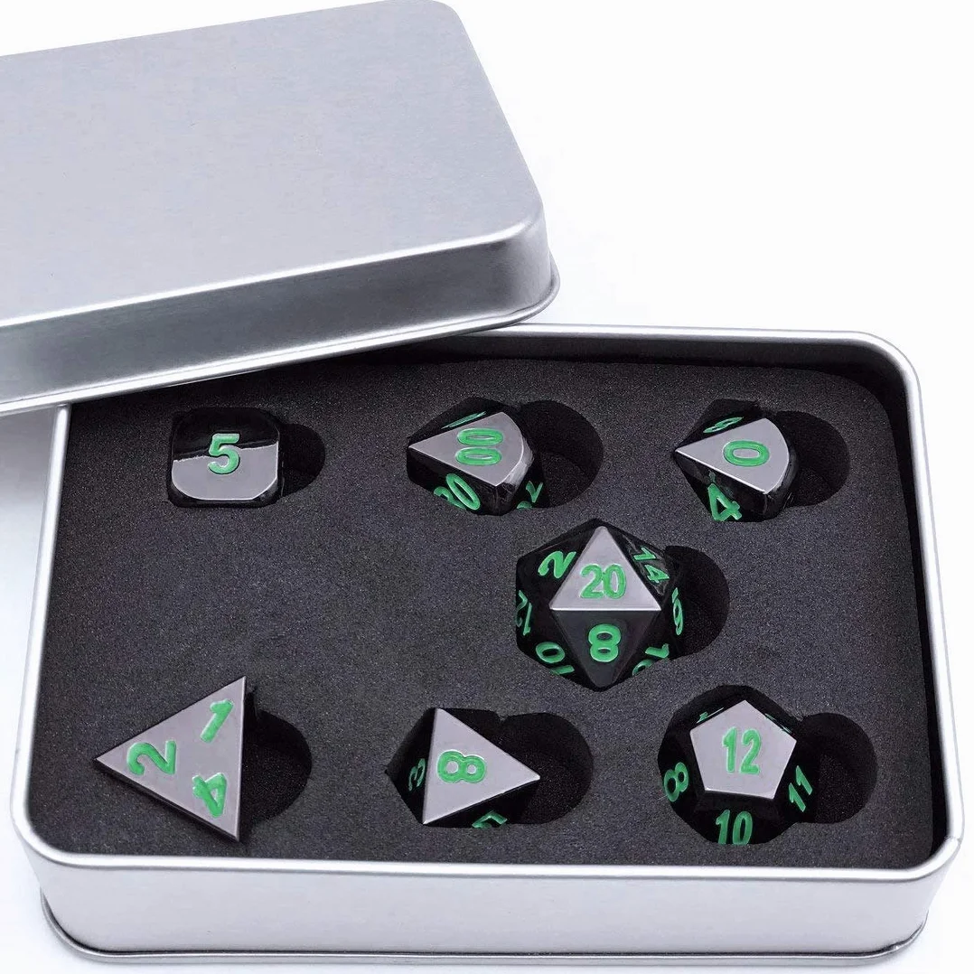 SIQUK Metalowe kości wielościenne 7-matrycowe z metalową obudową do Dungeons and Dragons RPG Dice Gaming D&D i nauczanie matematyki