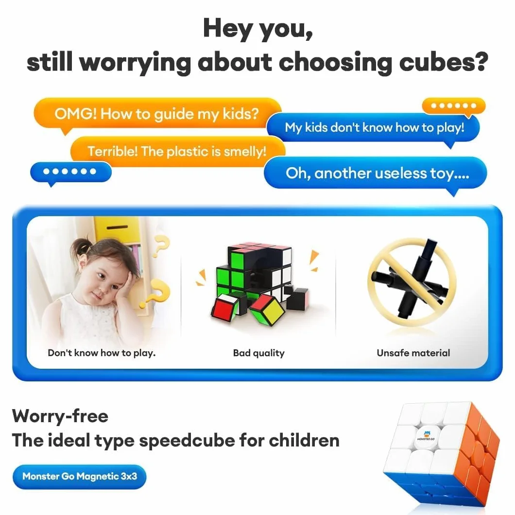 Monster Go Magnetyczna Kostka 3x3 Speed Cube,Płynnie i szybko SpeedCube z 48 Magnesami/Osią śrubową/Bezpiecznymi Materiałami, Zabawki puzzle Dzieci Dorosłych