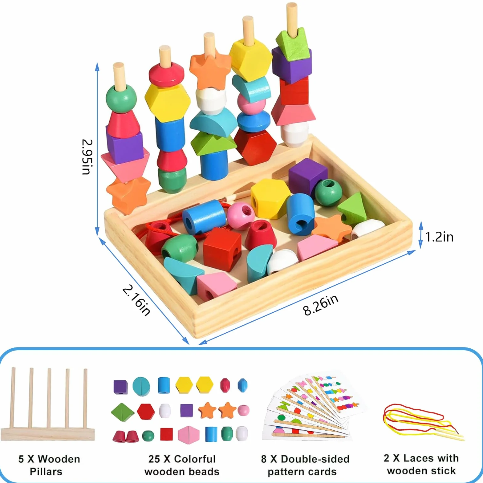 Montessori zabawka 2 w 1, edukacyjne drewniane zabawki dla dzieci w wieku 2-5 lat, układanie w stosy, sortowanie kolorów i kształtów, prezent Montessori dla dzieci w wieku 3 4 5 lat
