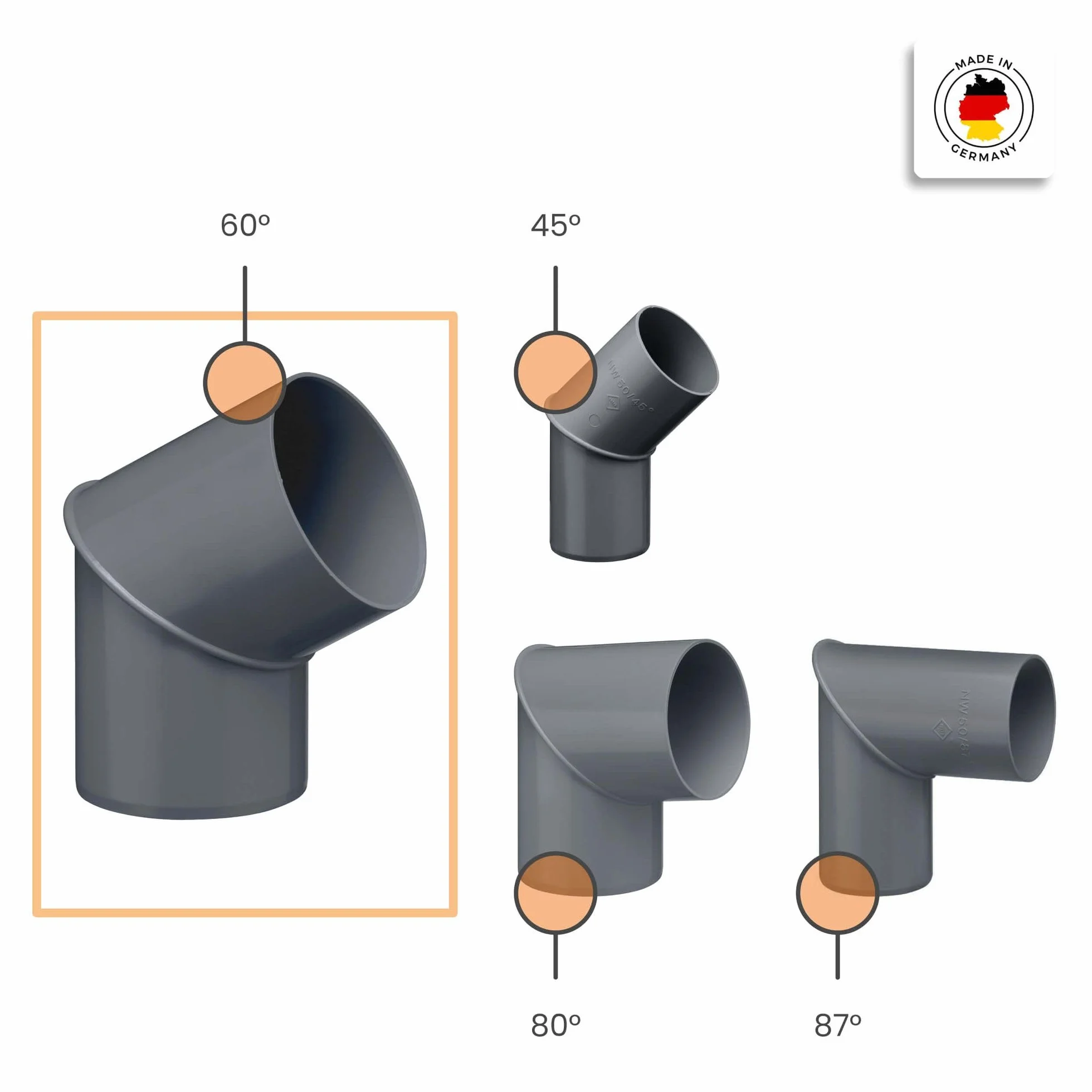 INEFA Kolano deszczowe 60 stopni do rury spustowej, złącze PCV 75mm antracytowe akcesoria do rynien, łatwy montaż, Made in Germany