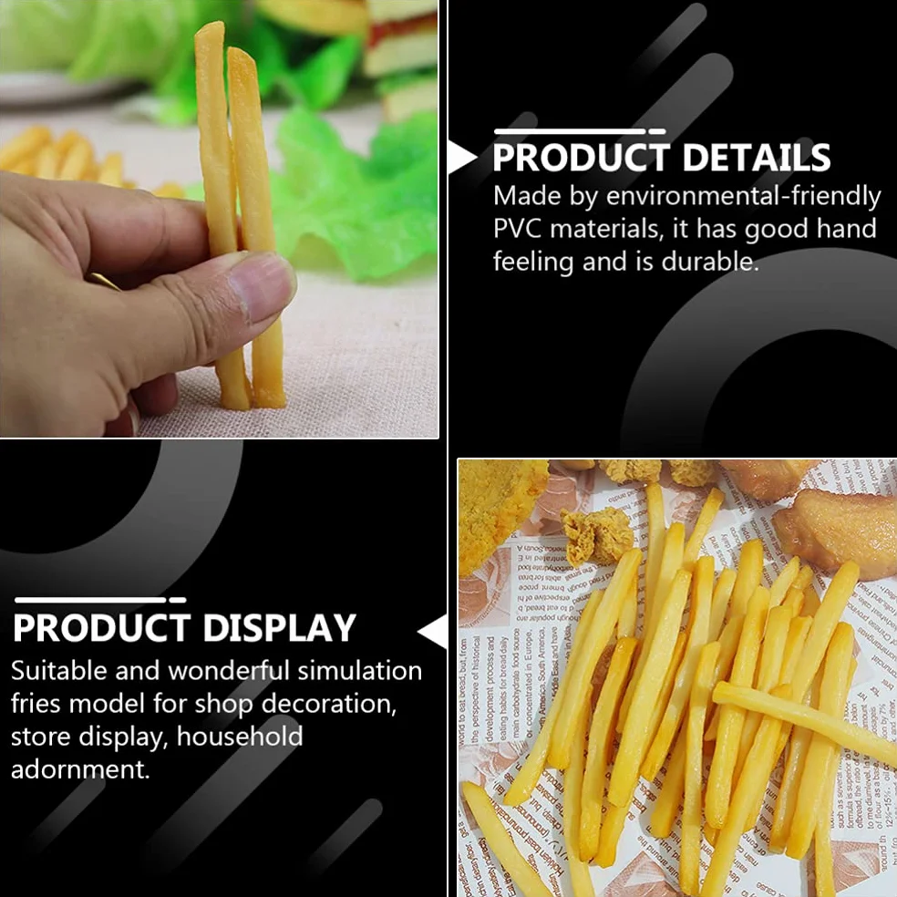 NUOBESTY 30 sztuk sztucznych frytek, symulacja fast food, sztuczna żywność, model realistyczny, francuskie frytki, do kuchni, zabawek, dekoracji