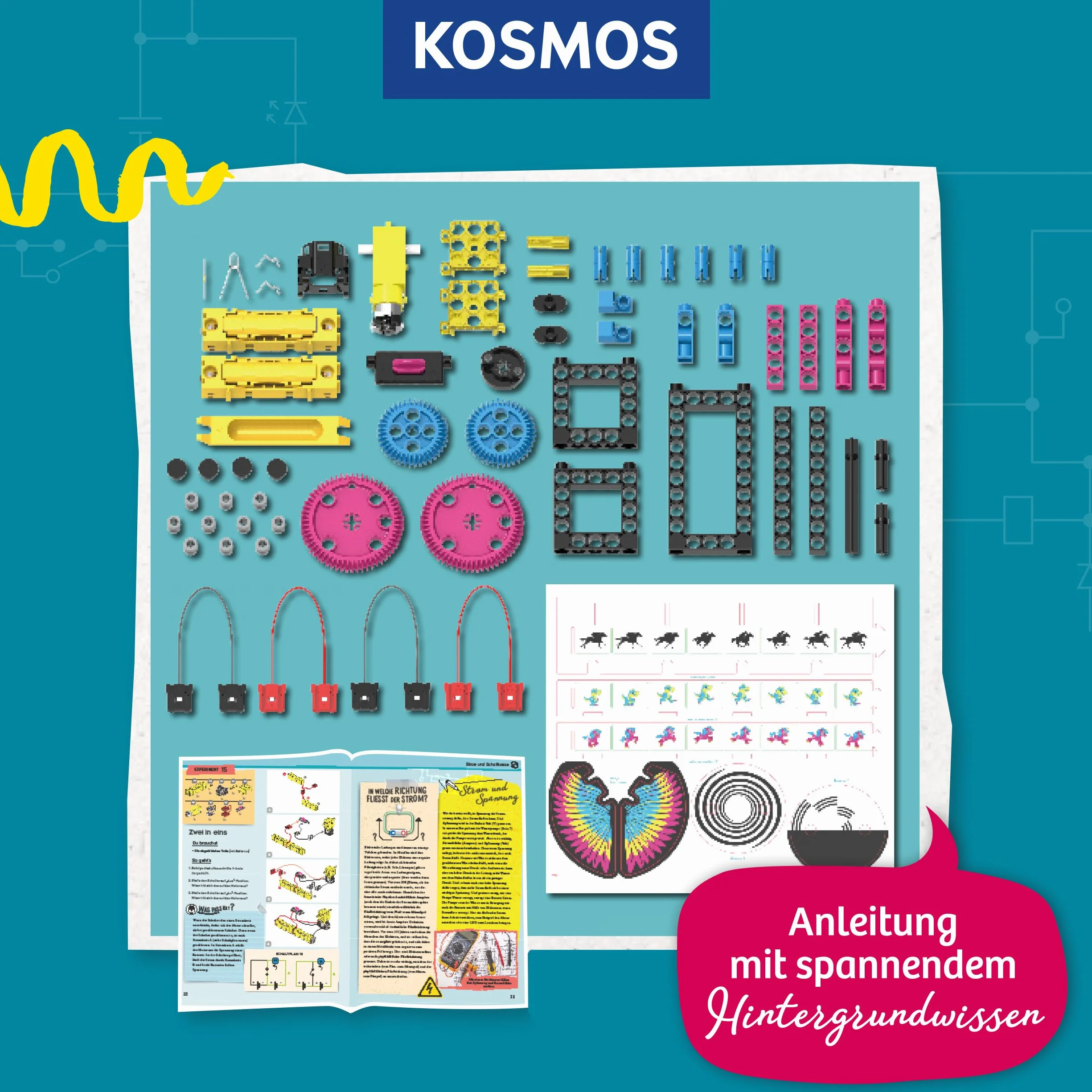 KOSMOS 620707 Electro Power – wejście w świat energii elektrycznej, Amazon Exklusiv, skrzynka eksperymentalna dla dzieci od 8 lat, zestaw klocków elektronicznych z 5 silnikami