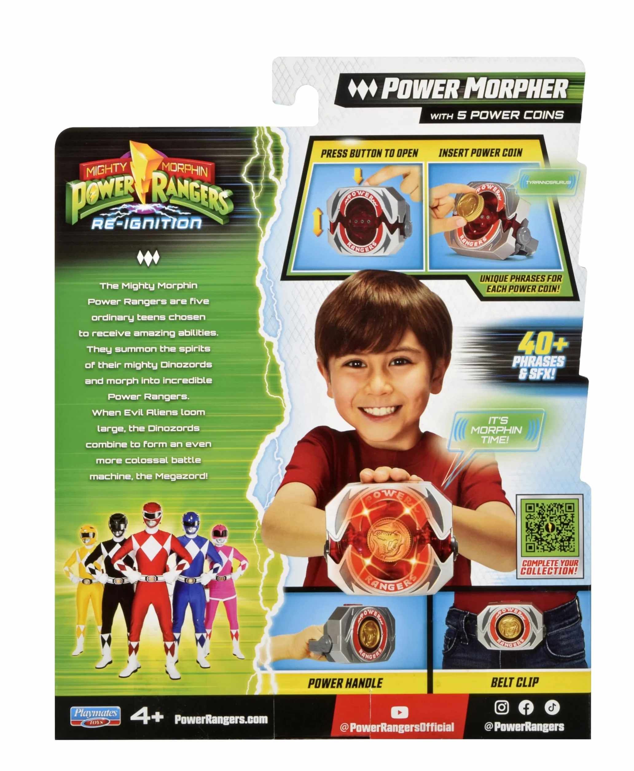 Power Rangers, Elektroniczny Power Morpher, funkcje dźwięku i oświetlenia, akcesoria w zestawie, dla dzieci od 4 lat, PWG02