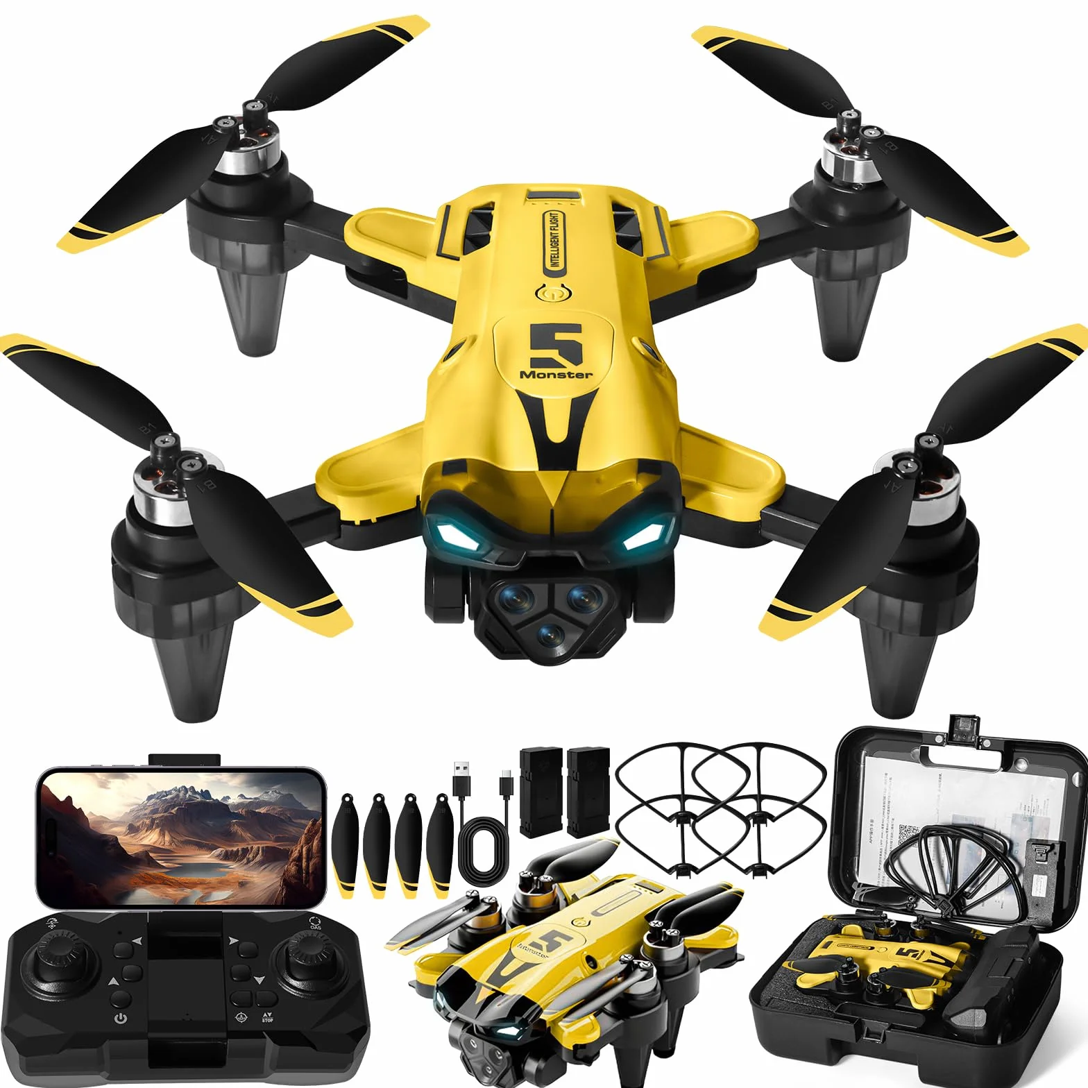 Składany Mini RC Drone, Dron z kamerą 4K, Składany dron dla początkujących, Silnik bezszczotkowy, Przewrót 3D, Start/lądowanie jednym przyciskiem, prezent dla dzieci lub początkujących, 2 baterie