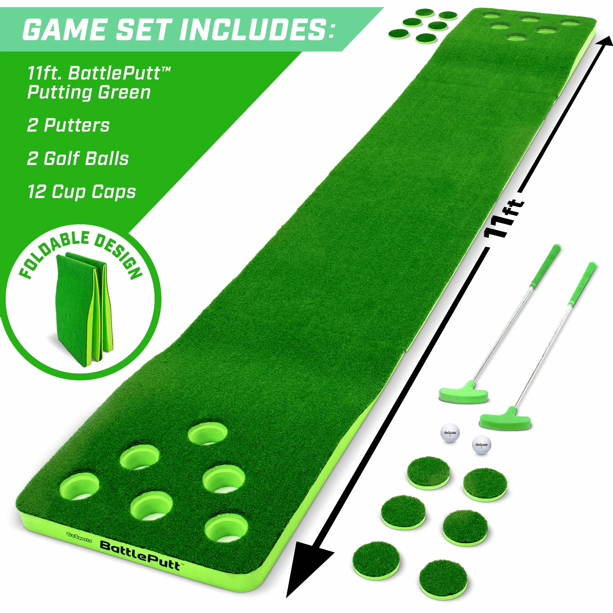 GoSports Battleputt Golf Putting Game, 2-w-2 Pong Style Play with 28 cm Putting Green, 2 Putters i 2 piłki golfowe
