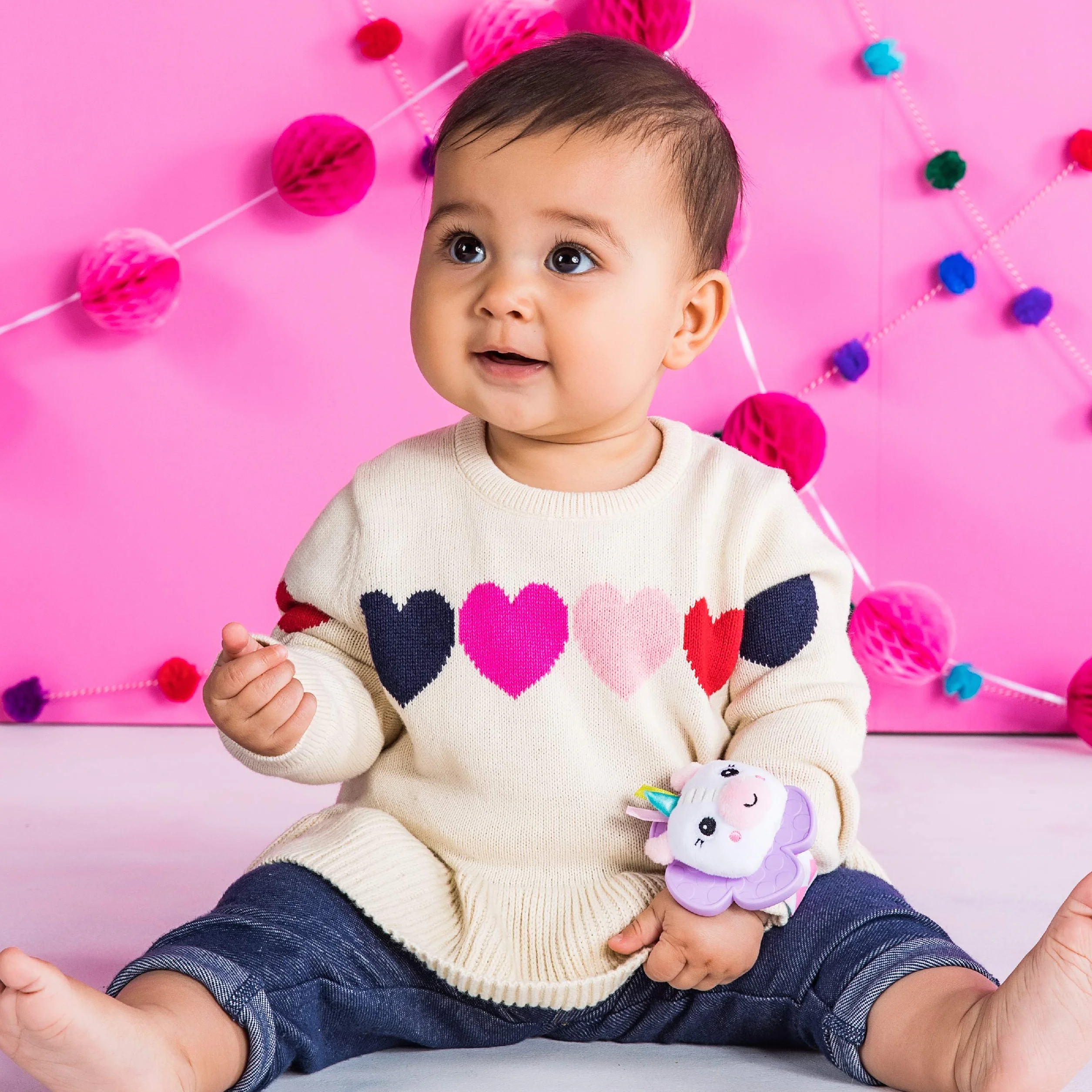 Bright Starts Grzechotka i gryzak bez BPA Wrist Pals zabawka dla niemowląt jednorożec lama