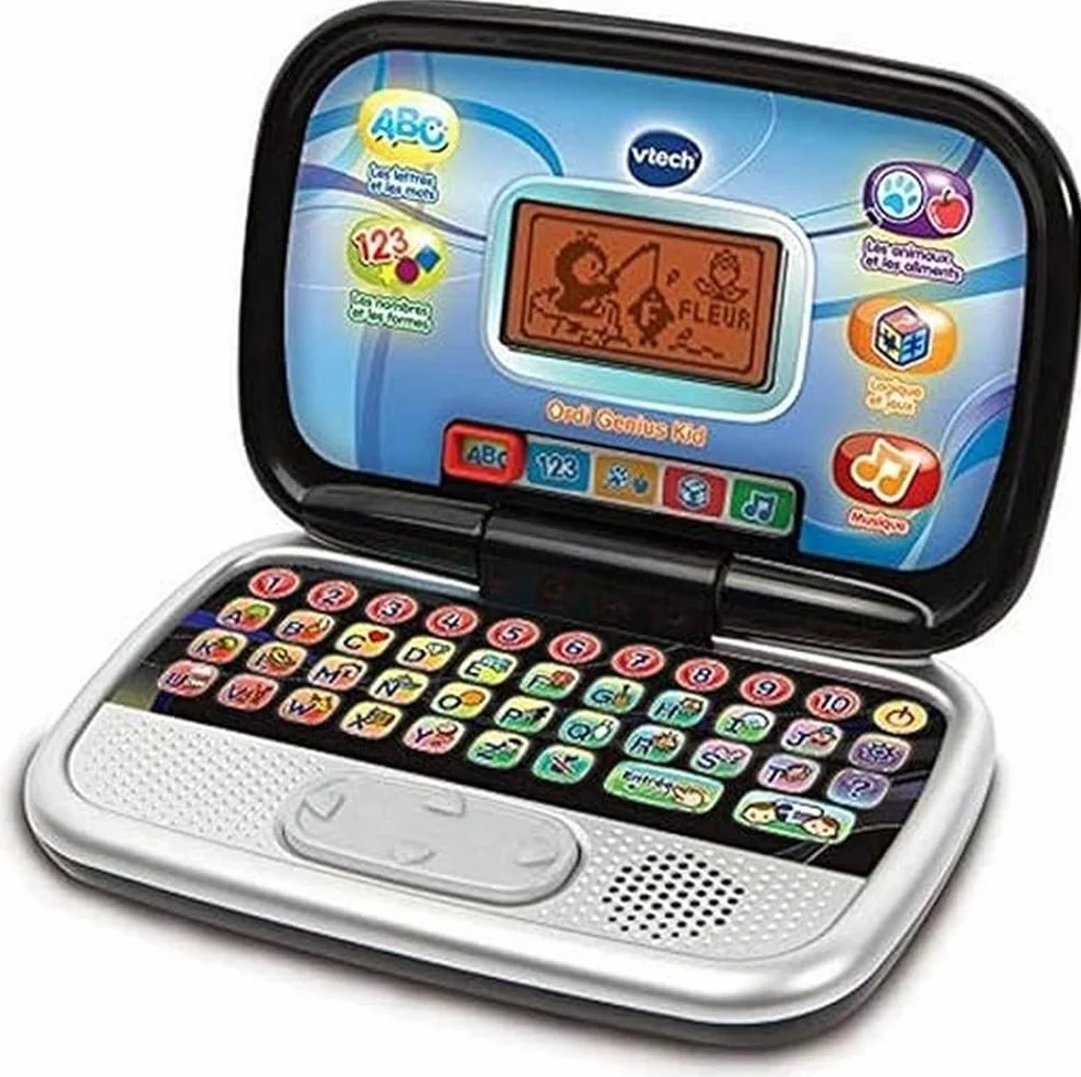 VTech Ordi Genius Kid Black komputer dla dzieci z podświetlanym ekranem 20 zajęć i gier edukacyjna zabawka od 3 do 7 lat