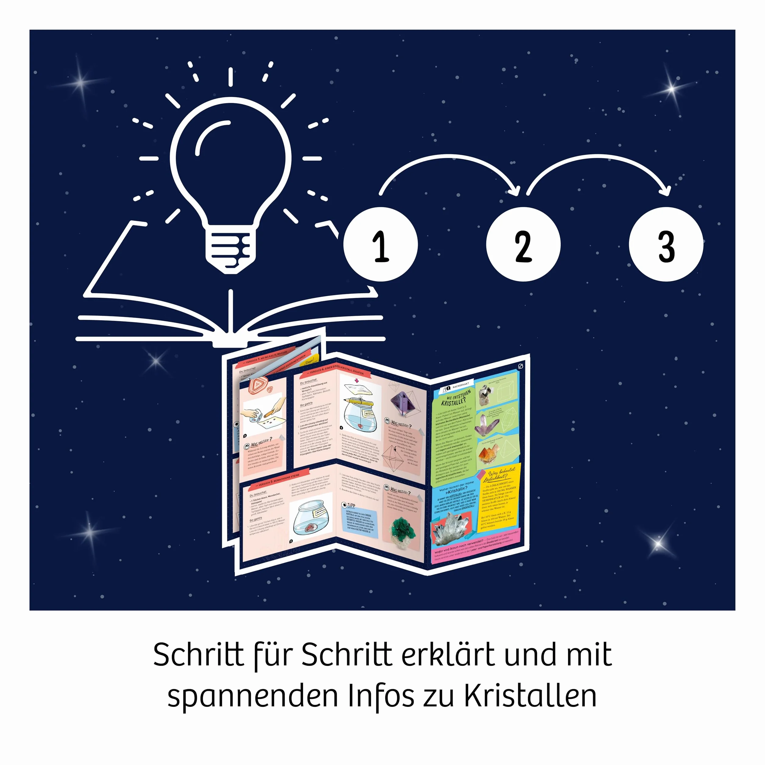 KOSMOS 616755 Grow Crystals - zestaw eksperymentów w hodowli kryształów dla dzieci z wielojęzycznymi instrukcjami (DE, EN, FR, IT, ES, NL)