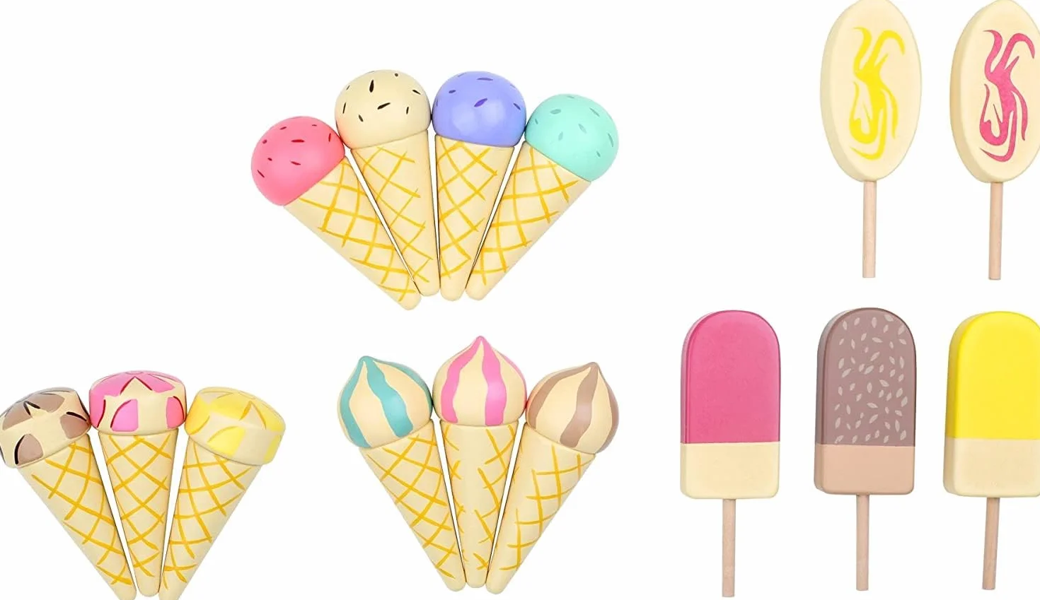 small foot Ruchomy stojak na lody z drewna, akcesoria do sklepu handlowego i kuchni dla dzieci, 15 rodzajów, od 3 lat, 1248