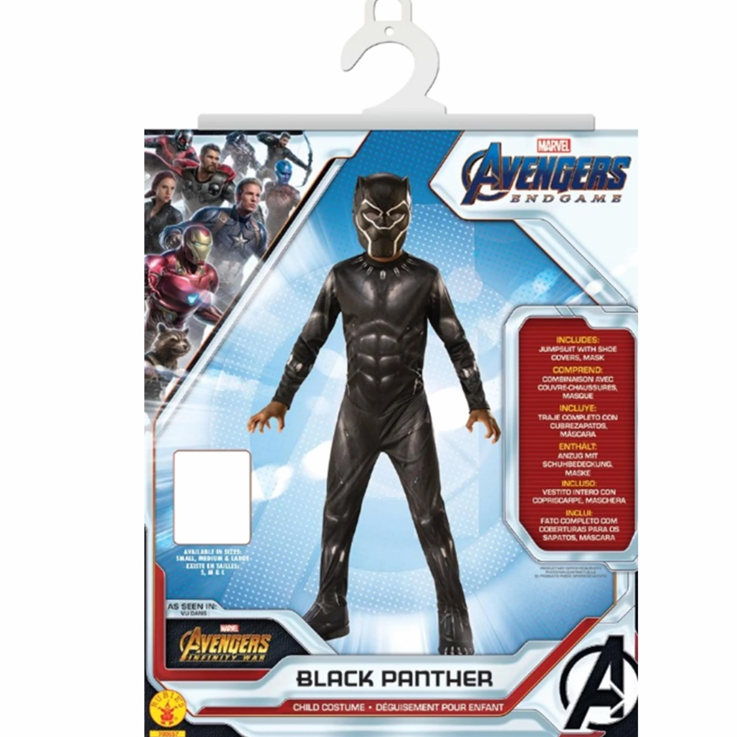 Rubies - Oficjalny Avengers - Czarna Pantera - Klasyczny kostium dla dzieci Czarna Pantera - Rozmiar 5-6 lat - Dziecięcy kostium superbohatera Marvela z kombinezonem i maską, idealny na Halloween,