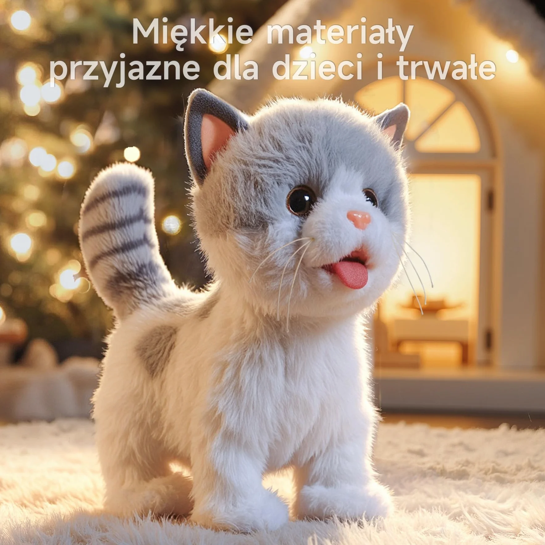 OR OR TU Chodzący kotek dla dzieci, pluszowy kot interaktywny zabawka dla dziewczynek i chłopców 3-7 lat