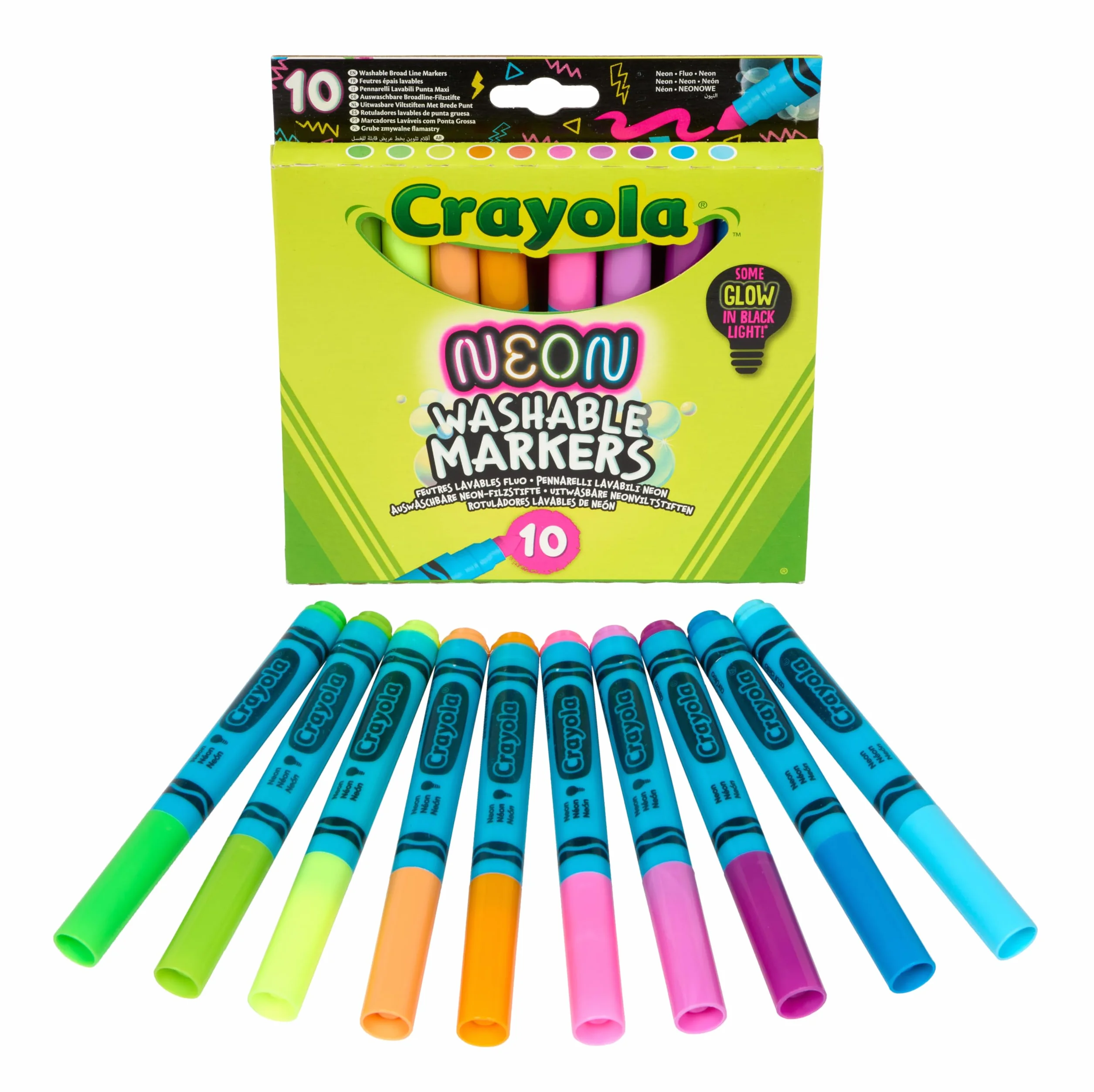 Crayola - Flamastry NEONOWE, zestaw 10 lśniących kolorów, dla dzieci od lat 3, do kreatywnych prac plastycznych, 58-8746