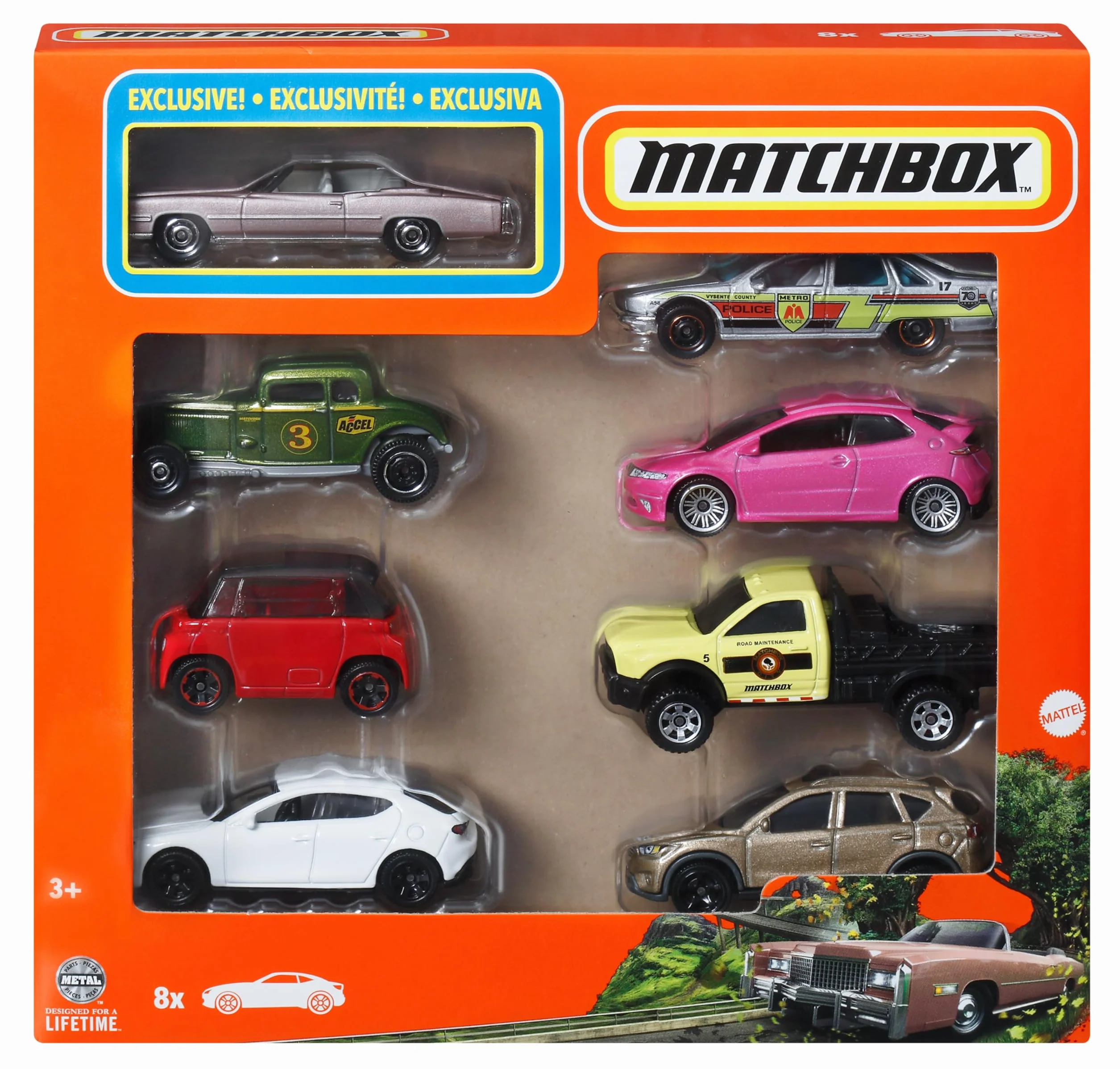Matchbox Tematyczny 8-pak pojazdów w skali 1:64, w tym jeden model dostępny tylko w tym zestawie (style mogą się różnić), HVR81