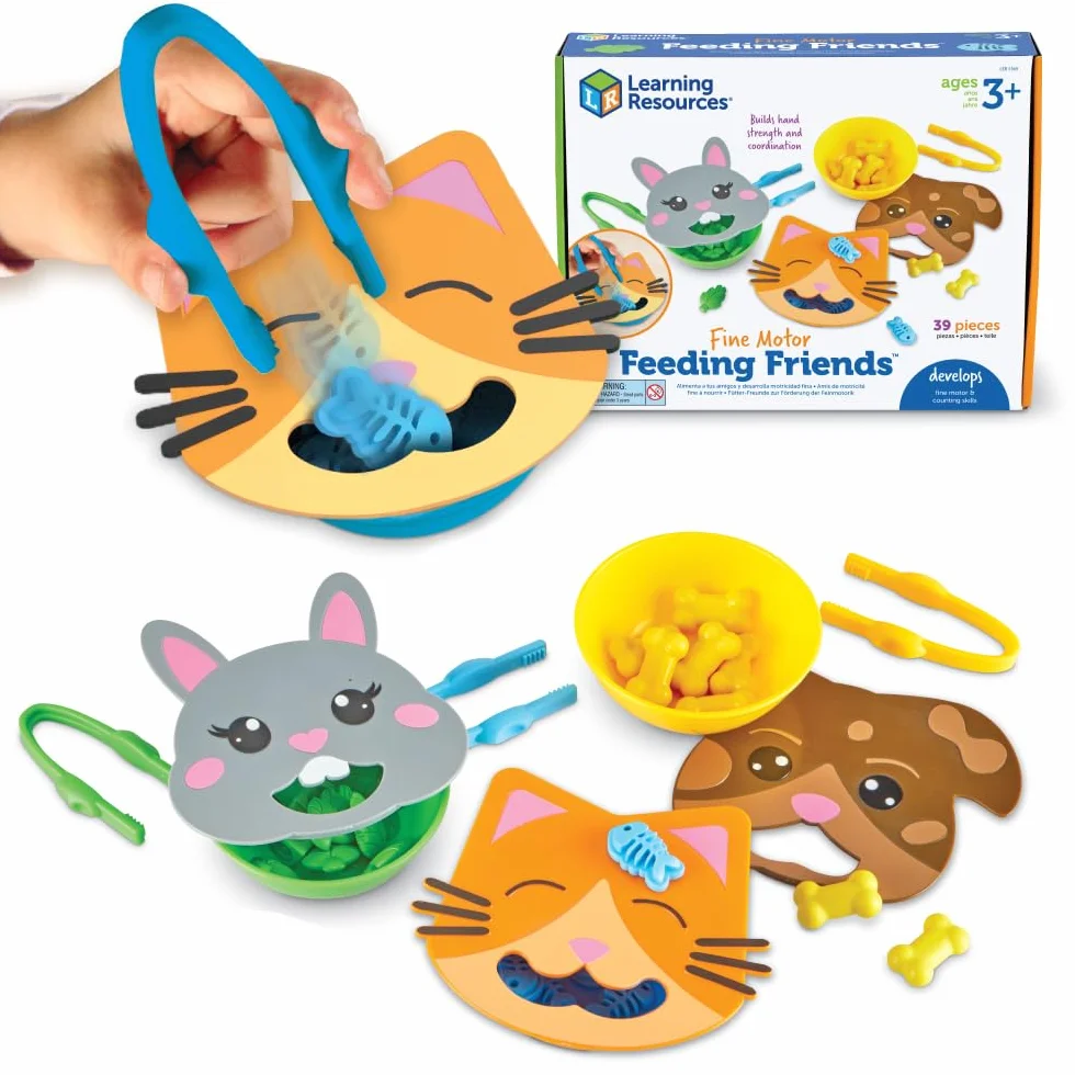 Learning Resources Fine Motor Feeding Friends, 39 sztuk, dla dzieci w wieku od 3 lat, zabawki dla maluchów, zabawki Montessori, zajęcia edukacyjne w wieku przedszkolnym
