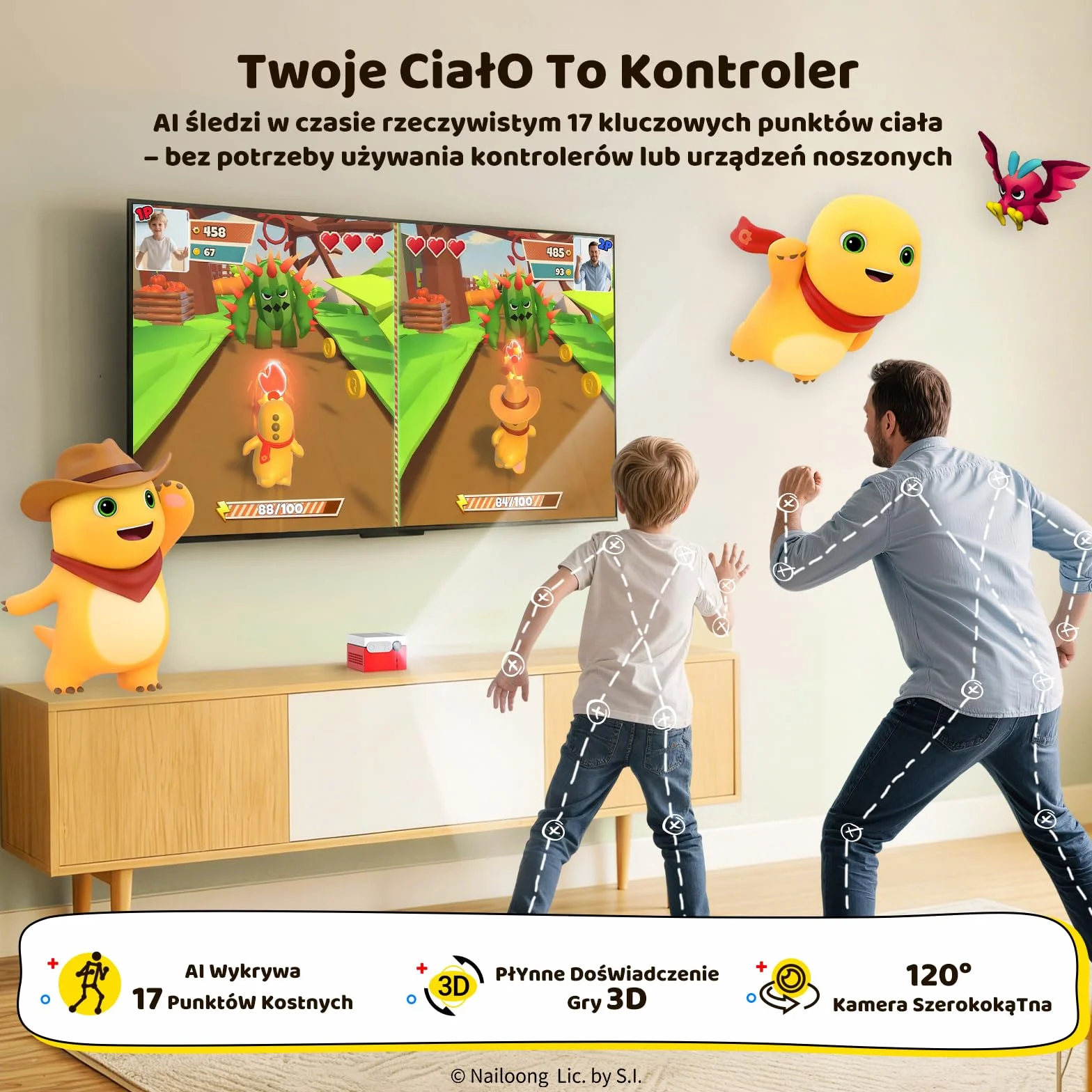 KINHANK MotionX Konsola do Gier z Czujnikiem Ruchu - Interaktywna Konsola do Gier dla Rodziców i Dzieci, Stałe Aktualizacje/Brak Kontrolera/Brak Subskrypcji, Prezent dla Dzieci, Plug & Play, 41 Gier