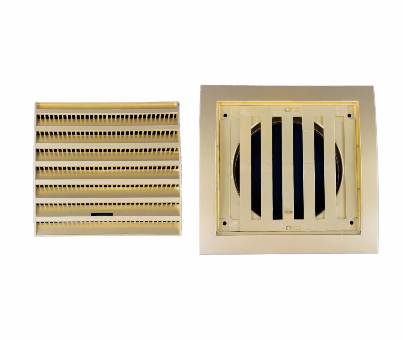 H&C VENT Kratka wentylacyjna, prostokątna, złota, 190 x 190 mm, Ø 150 mm, z suwakiem, ochrona przed owadami, z tworzywa sztucznego, ochrona przed warunkami atmosferycznymi, osłona na zewnątrz – kratka