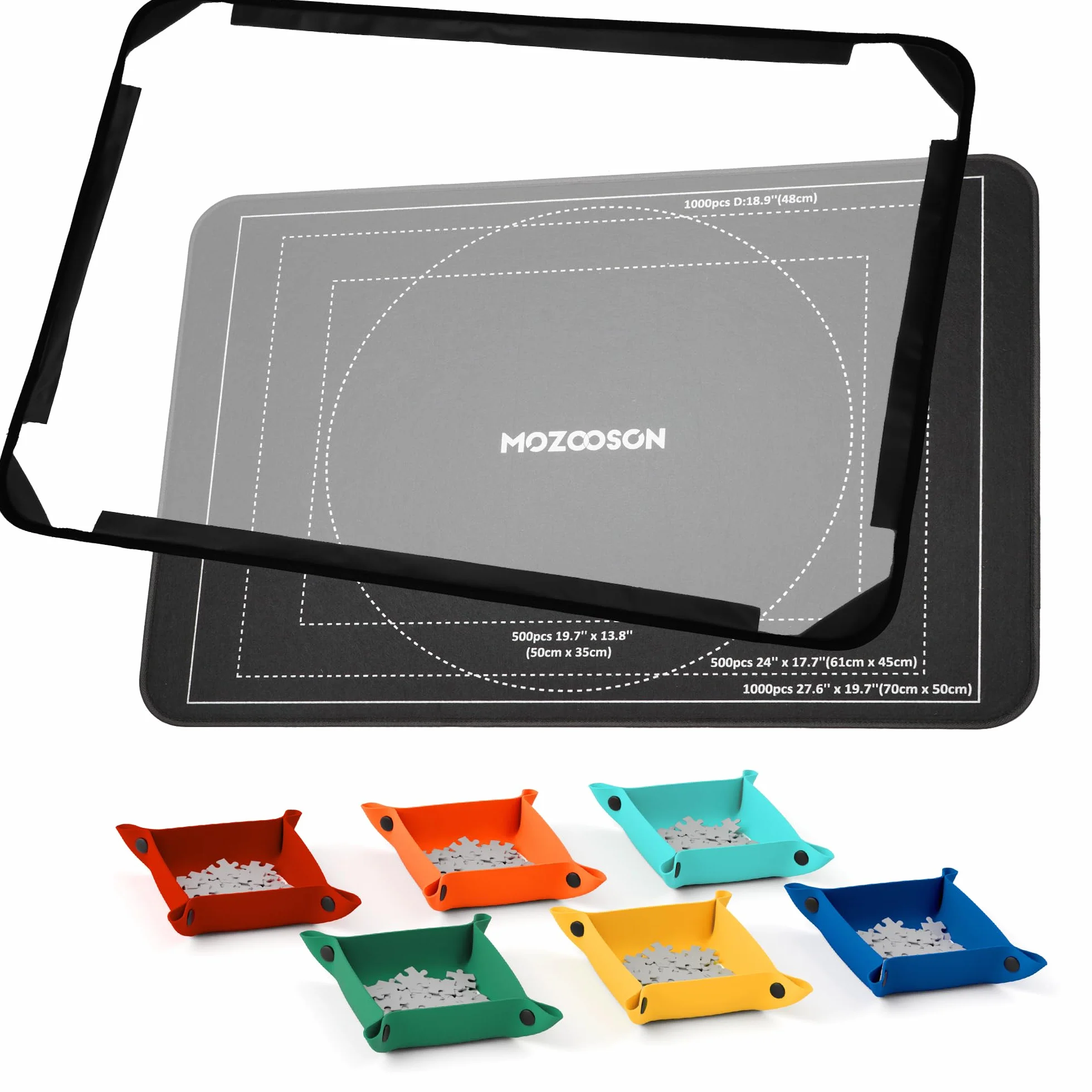 Mozooson Plansza do układania puzzli 1000 sztuk, przenośna mata do puzzli, 32 x 50 cm, antypoślizgowa powierzchnia do układania puzzli, prezent do przechowywania puzzli (6 tac sortujących + 1 okładka)