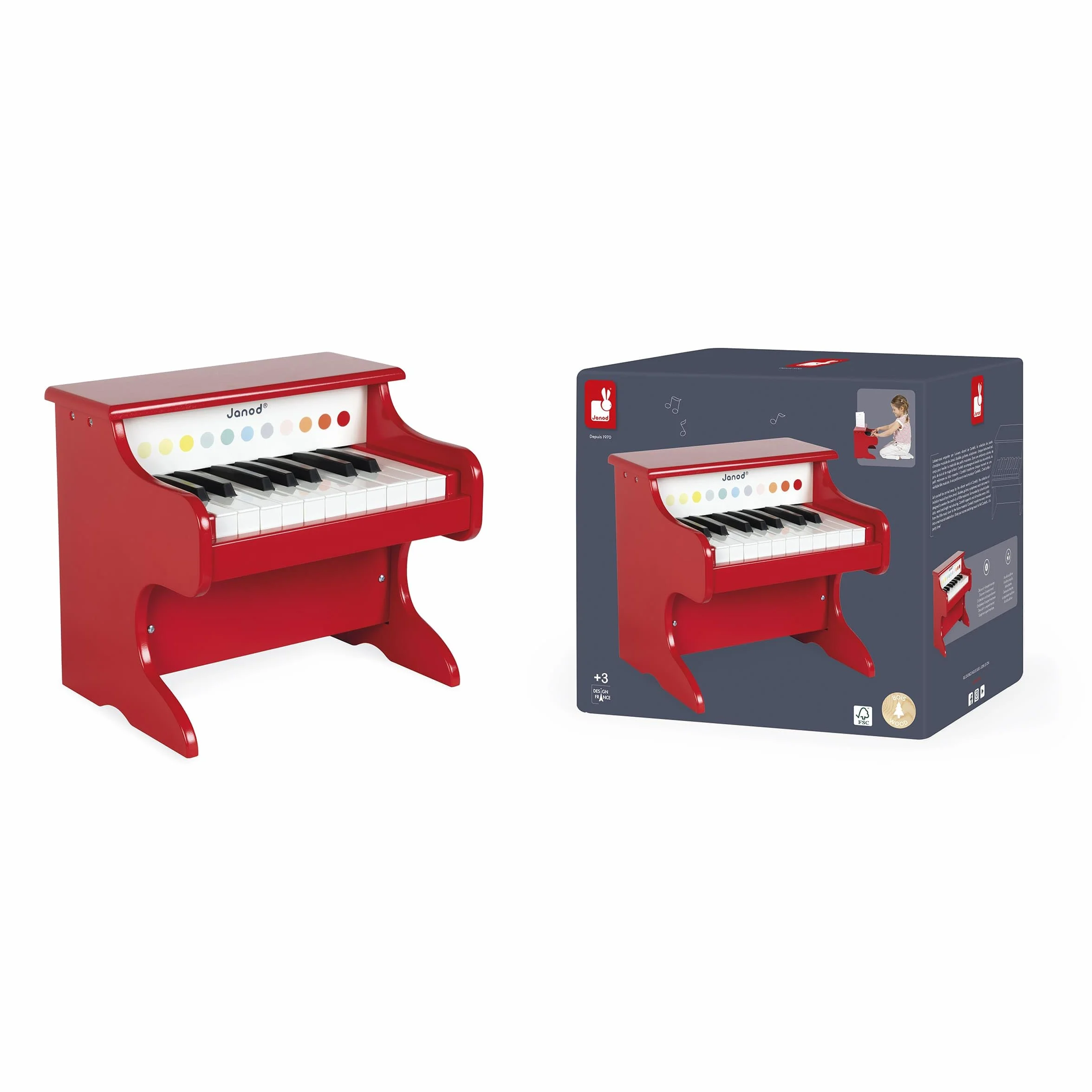 Janod - My First Confetti Wooden Electronic Piano - Pretend Play and Musical Awakening Toy - from 3 Years Old, J07618