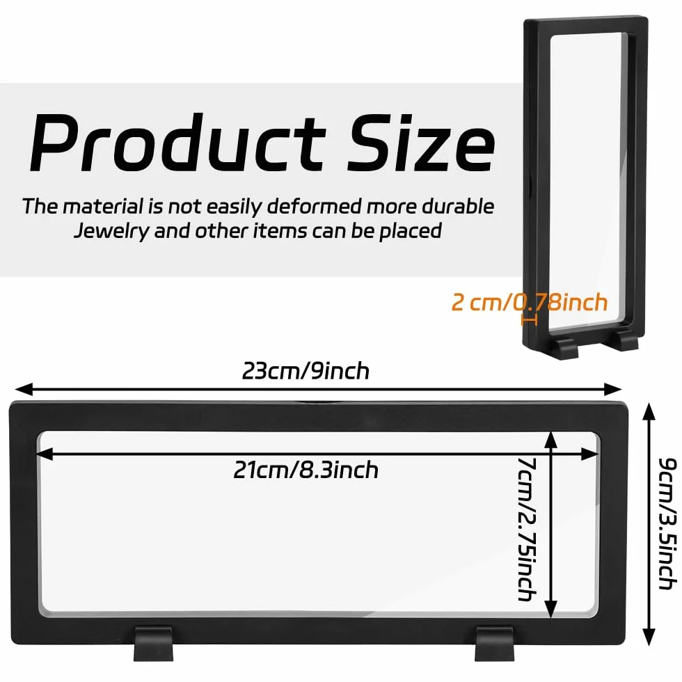5 szt. przezroczystych 3D pływających etui z 10 uchwytami – czarna ramka na monety na medale AA, biżuterię, muszle, skamieniałości (230 x 90 x 20 mm)