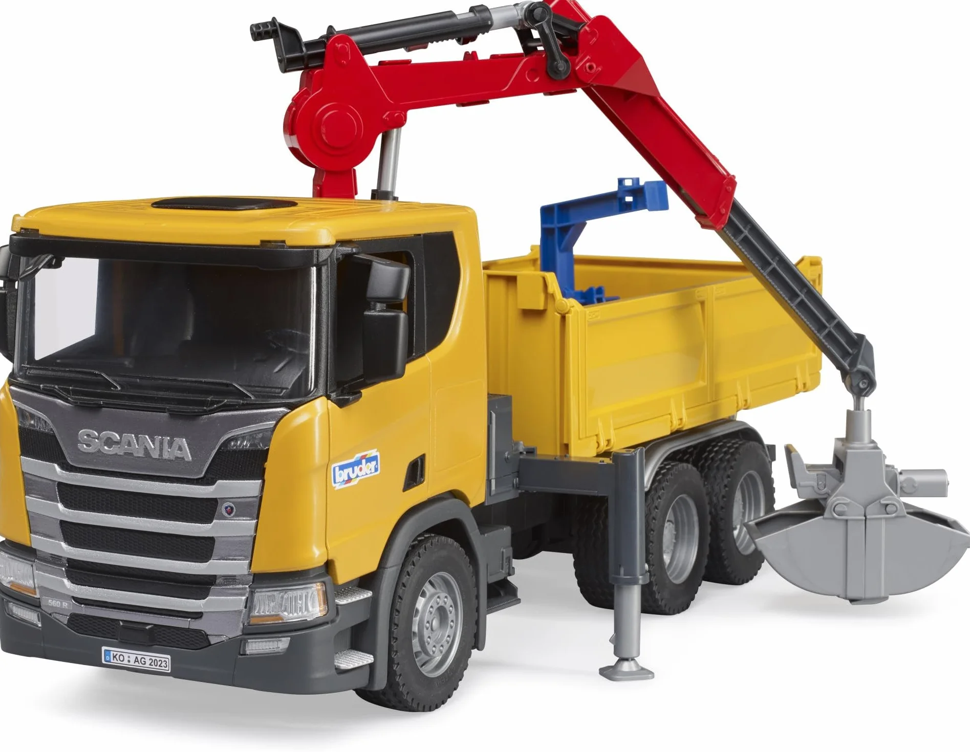 bruder 03551 - Scania Super 560R ci|arówka budowlana z dzwigiem i 2 paletami, pojazdy, pojazd budowlany, ci|arówka z dzwigiem, ci|arówka, zabawki od 4 lat