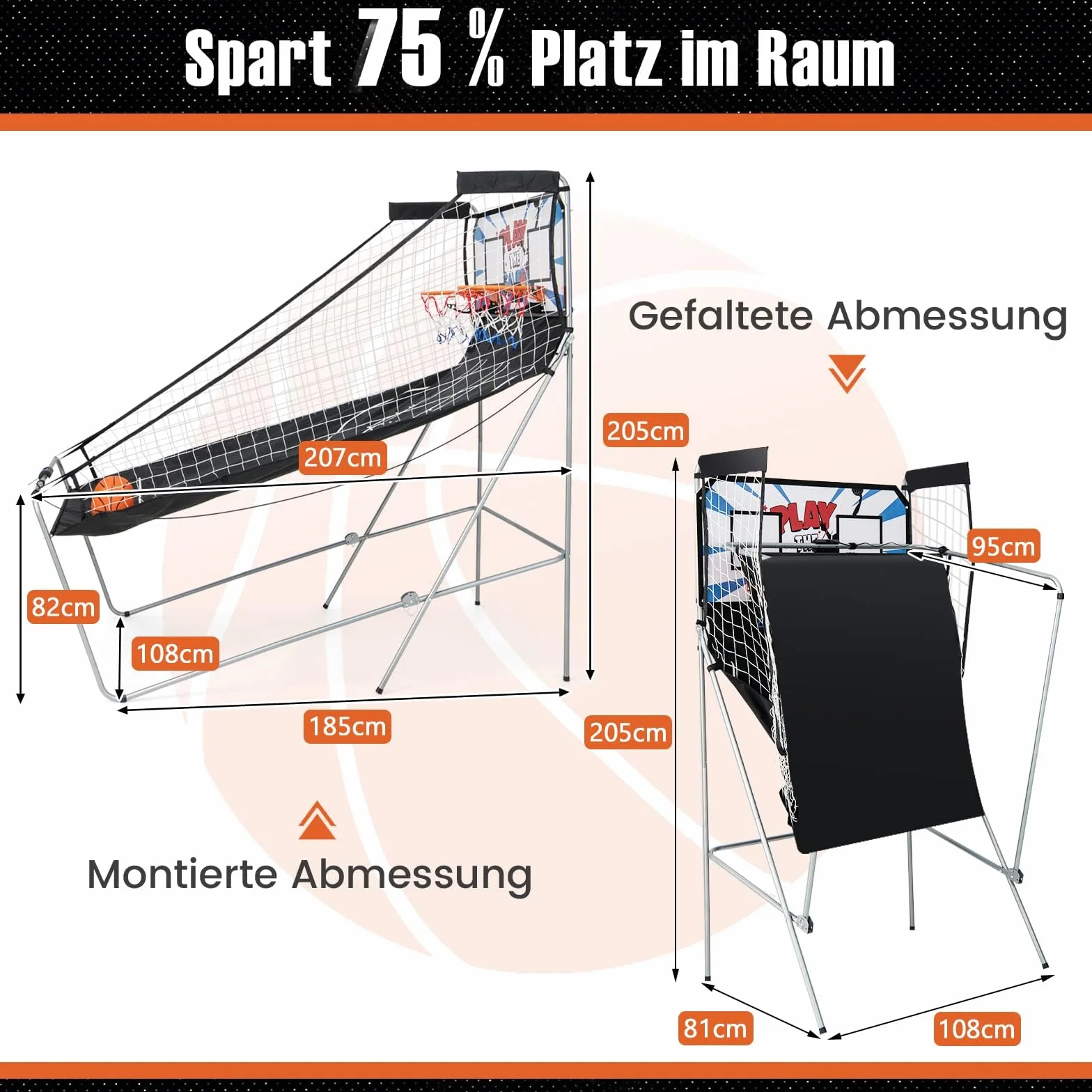 COSTWAY 8 w 1 automat do koszykówki, elektryczny stojak do koszykówki, składany, maszyna strzelająca z 4 piłkami, pompką powietrzną i 8 trybami gry, zręcznościowa gra w koszykówkę dla 2 graczy