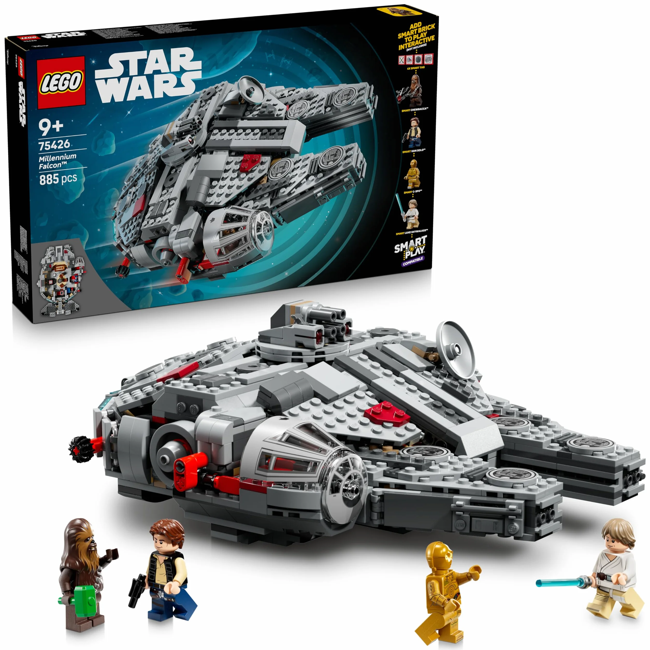 LEGO Star Wars 75426 SMART Play: Sokół Millennium, interaktywna zabawka dla dziecka, zestaw kompatybilny z 4 x SMART Tagami i czterema minifigurkami - pomysł na prezent dla dzieci od 9 lat i fanów