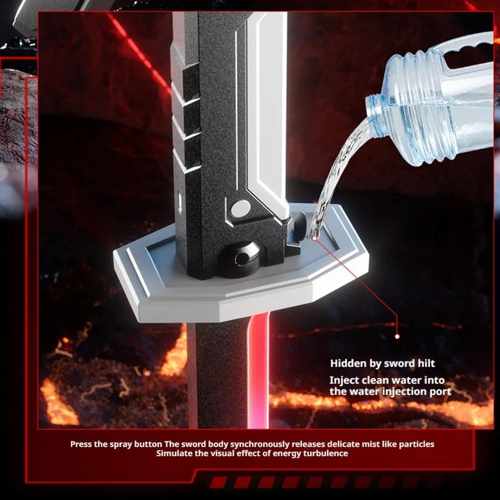 Sparkblade Sword with Sparks,LED Light Up Prop w/Mist Fog Effect,Glowing Cosplay Toys， Rechargeable, Flints Included(Red)