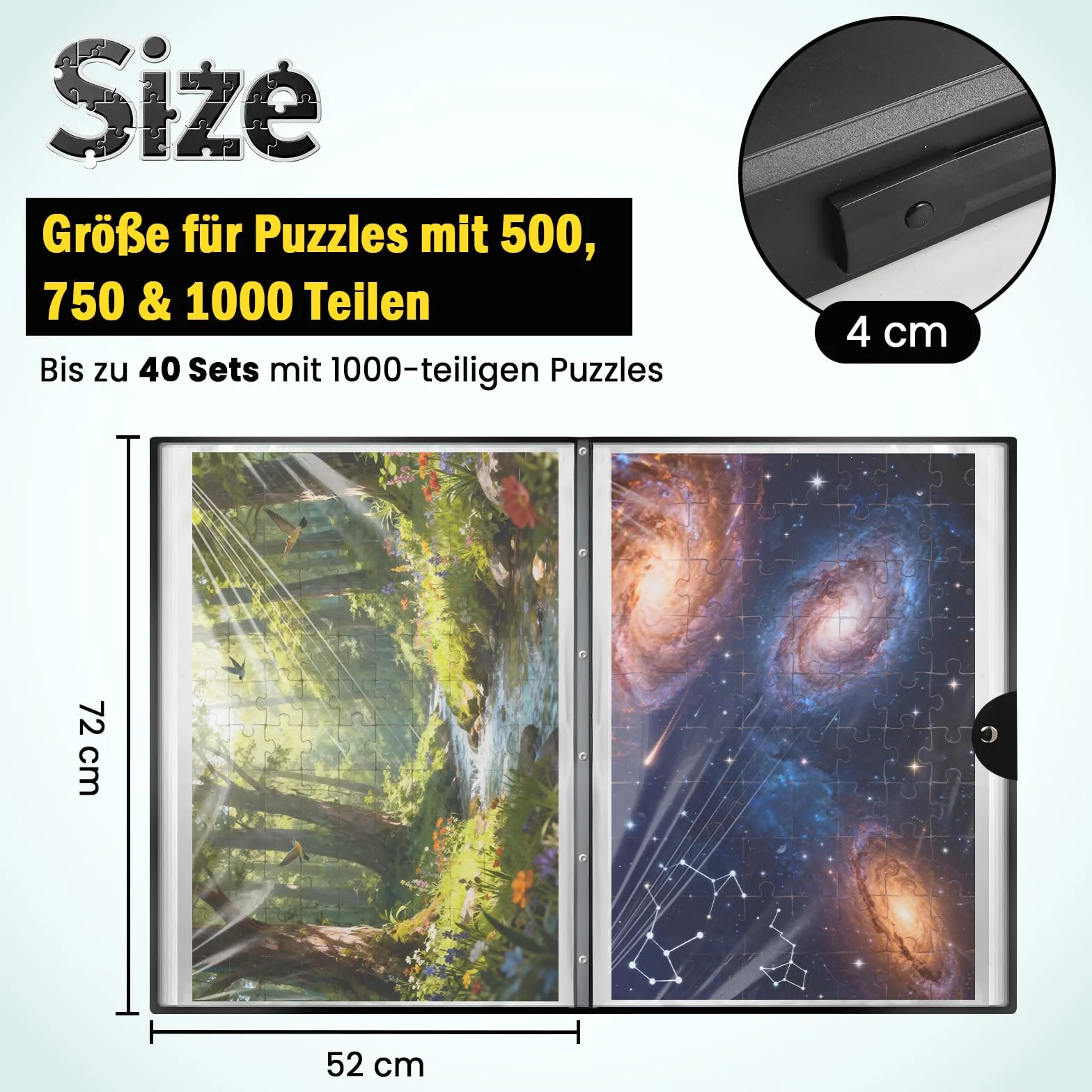 Faburo Puzzle do przechowywania puzzli, 1000, przechowywanie puzzli, do 40 prac, pyłoszczelne i ochronne akcesoria do puzzli, na Boże Narodzenie, urodziny