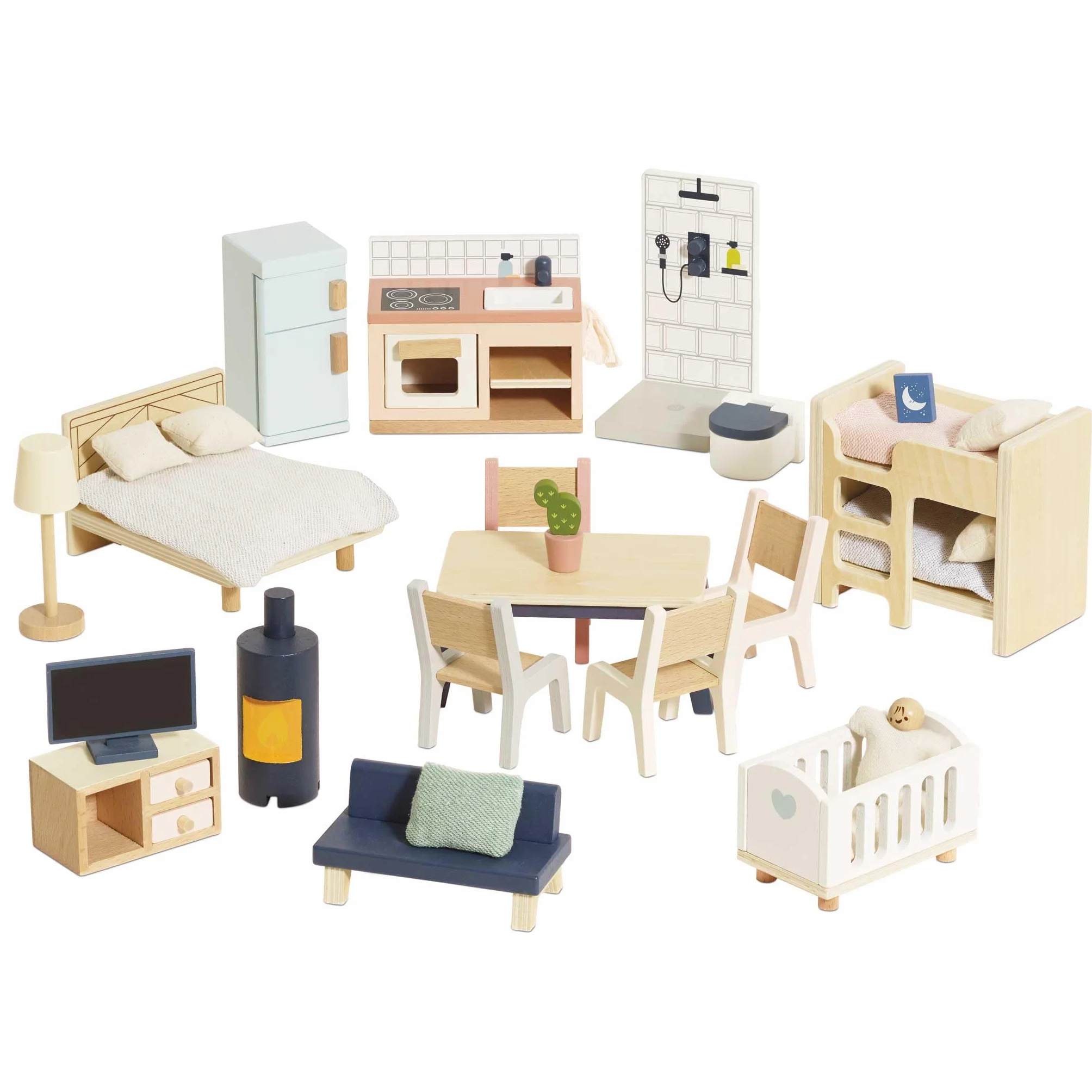 Le Toy Van - Wooden Dolls House Full Starter Furniture & Accessories Play Set For Dolls Houses, Dolls House Furniture Sets - Ages 3+